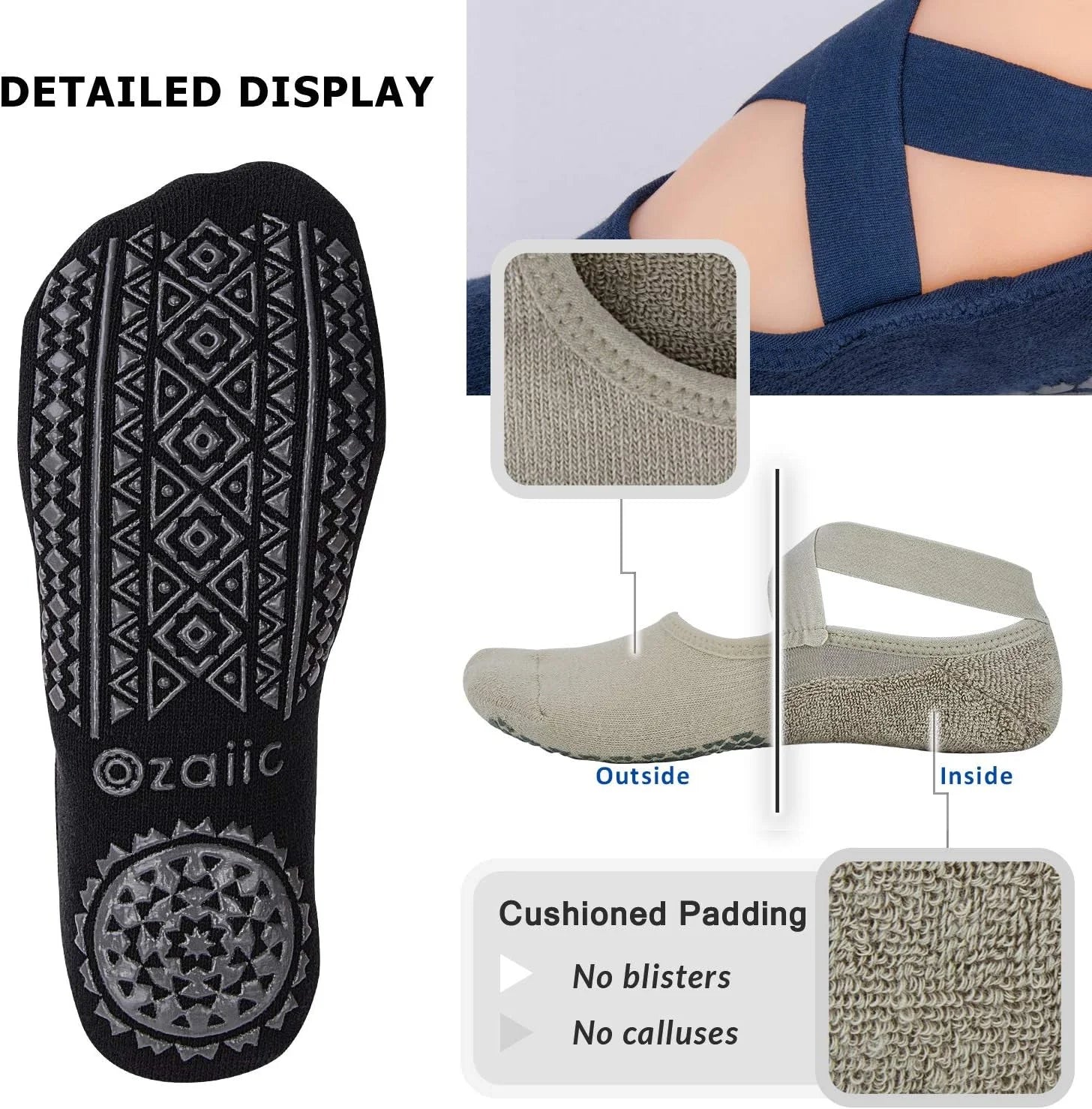 Ozaiic Pilates Socks for Women Non Slip Grip Yoga Barefoot Indoor Workout