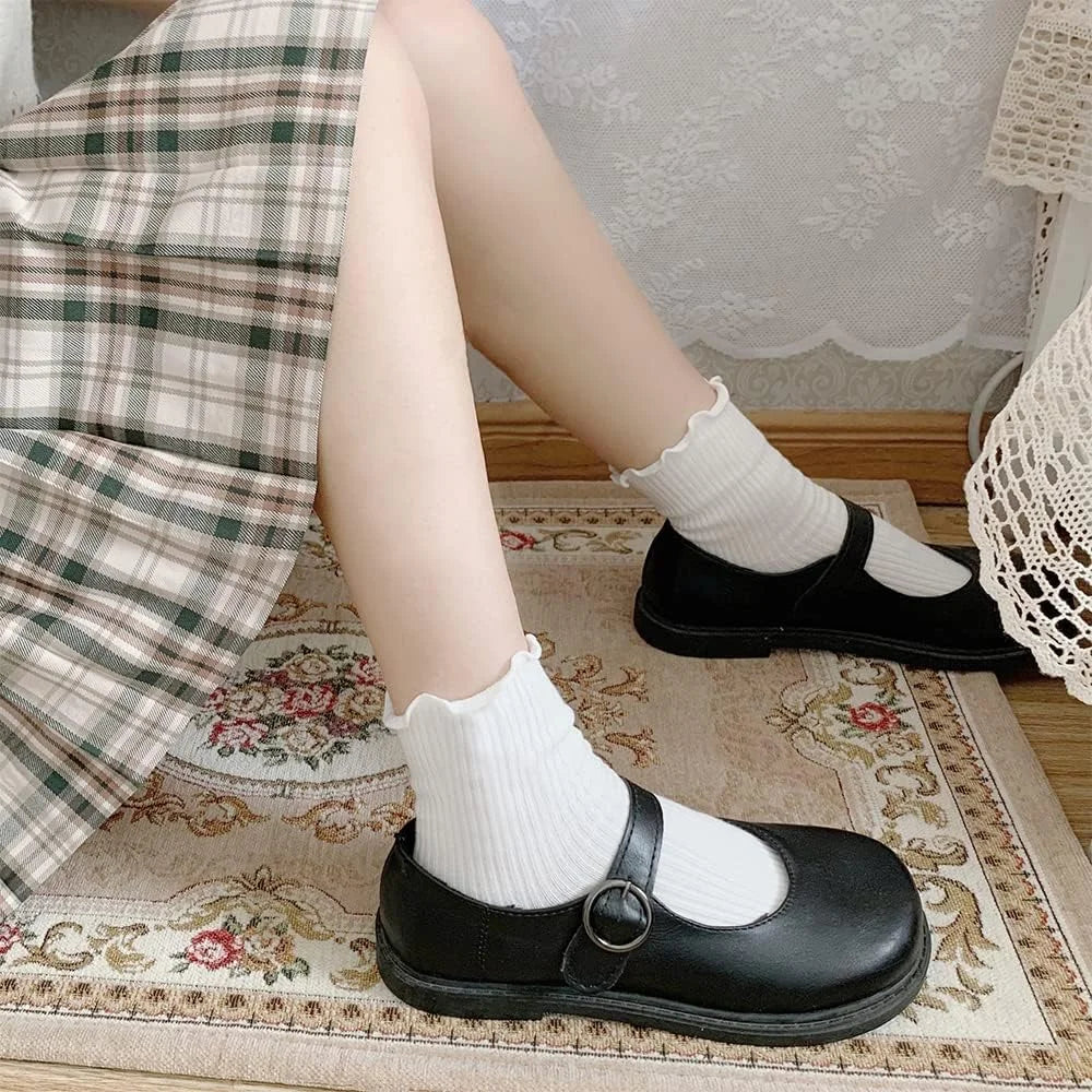 Mcool Mary Womens Ruffle Socks, Cute Ankle Winter Warm Knit Cotton Frilly Sock 6 Pack