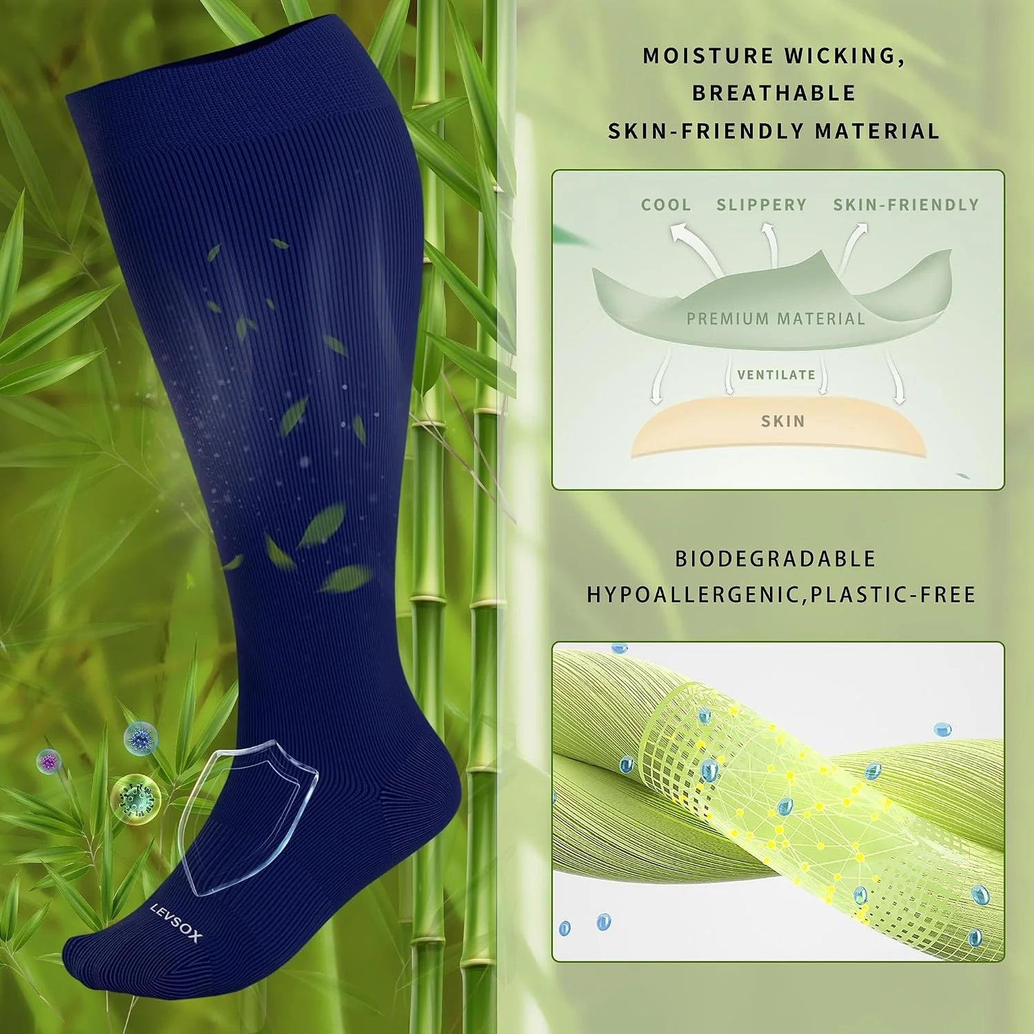 LEVSOX Wide Calf Compression Socks for Women&Men Plus Size 15-20mmHg Knee High Large Support Stockings for Circulation