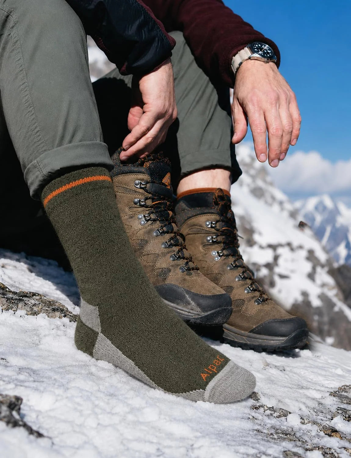 Juclise Alpaca Wool Hiking Socks, Micro Crew Boot Socks, Midweight, 2 Pairs