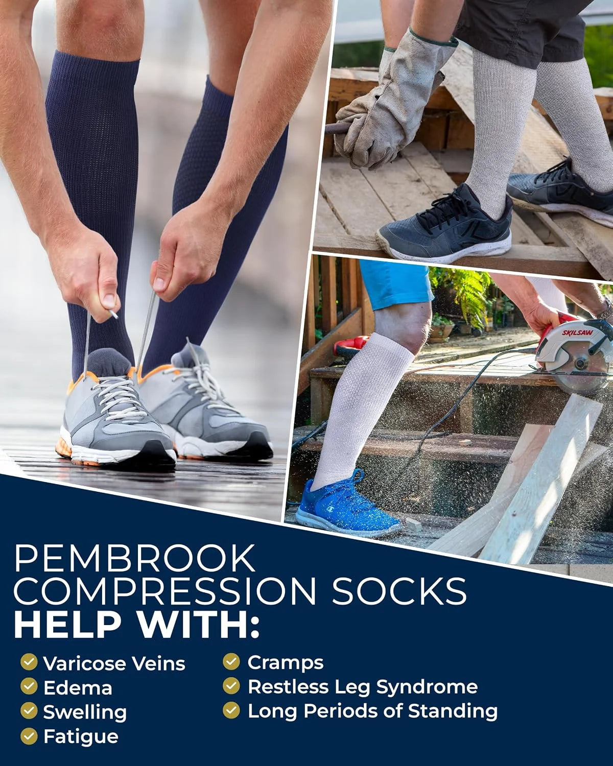 Pembrook® Light Compression Socks for Men & Women - 3 Pairs | 8-15 mmhg Compression Dress Socks for Men | Support Socks