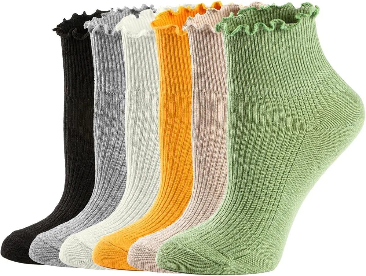 Mcool Mary Womens Ruffle Socks, Cute Ankle Winter Warm Knit Cotton Frilly Sock 6 Pack