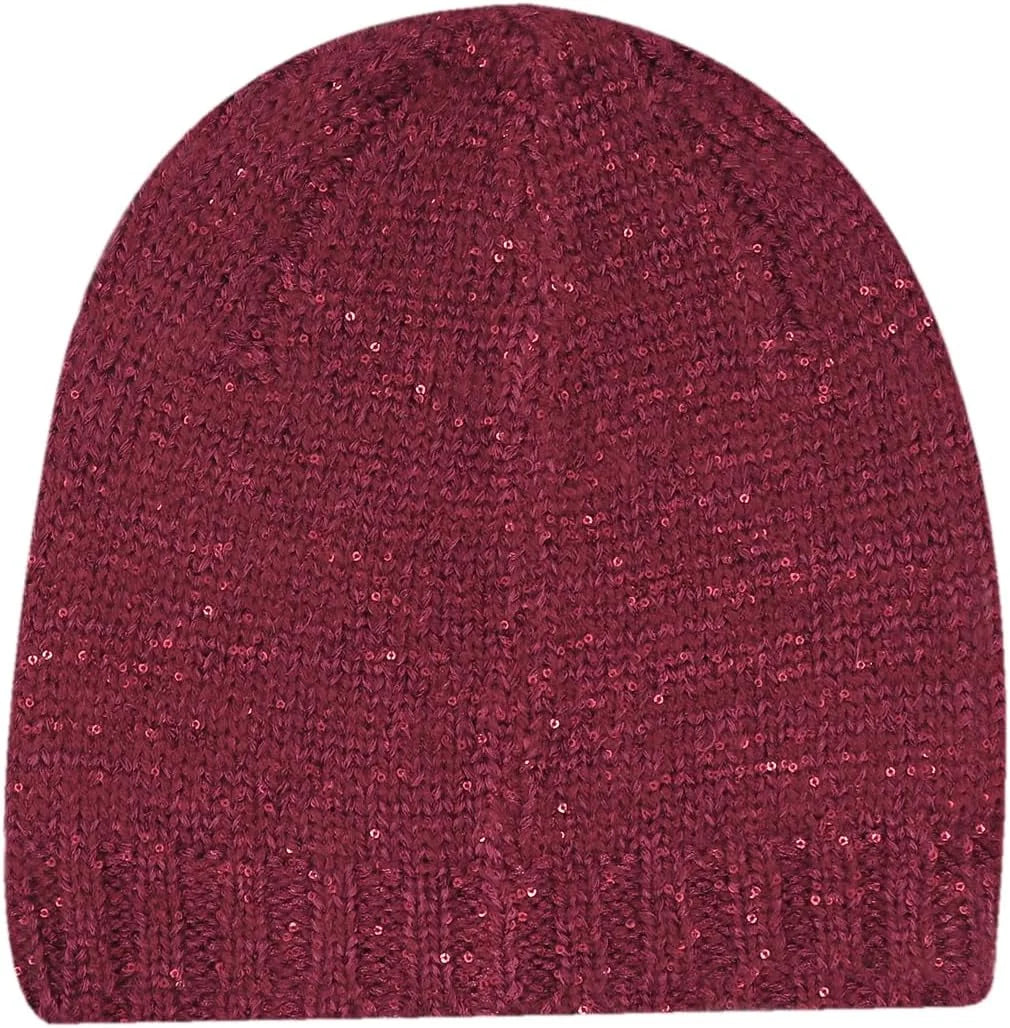 Suillty Sequin Knitted Beanie Hat for Women Men Glitter Winter Skull Caps Outdoor Windproof Cold Weather Bonnet