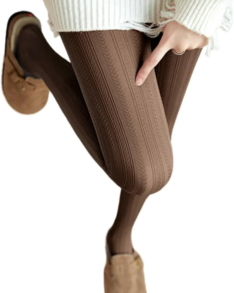 SurBepo Women Fishnet Hollow Out Knitted Patterned Thick Warm Stockings Tights Vertical Strips Pantyhose For Female