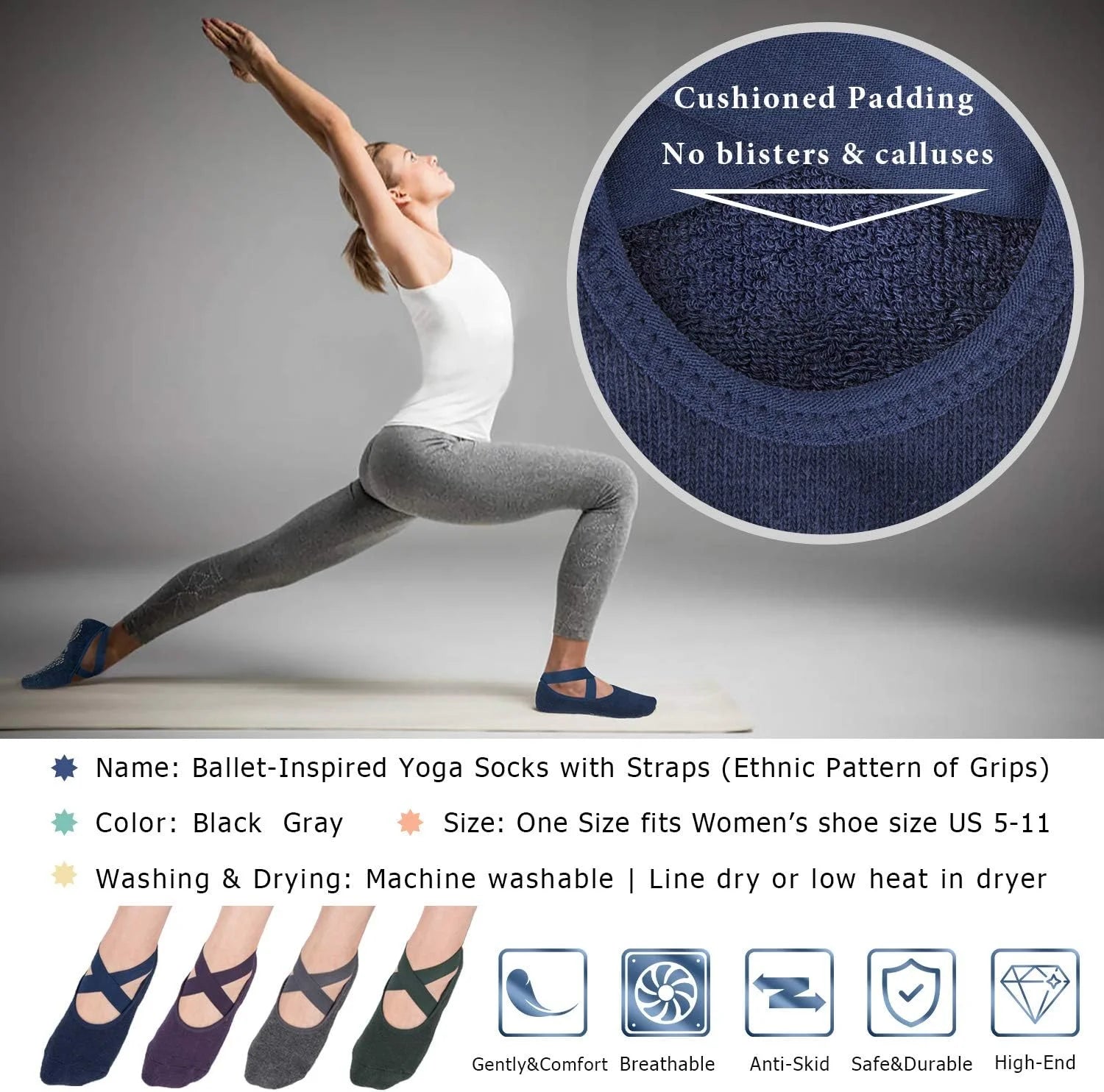 Ozaiic Pilates Socks for Women Non Slip Grip Yoga Barefoot Indoor Workout