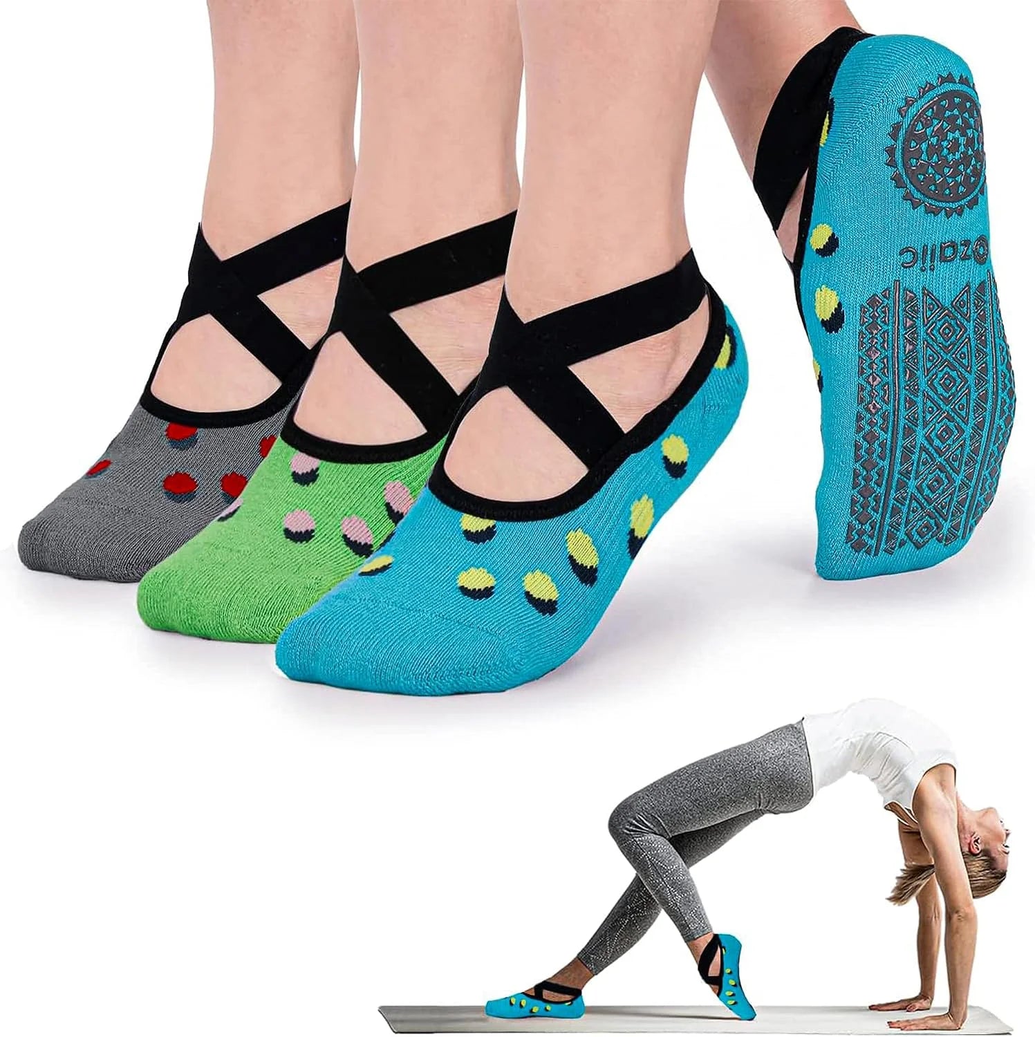 Ozaiic Pilates Socks for Women Non Slip Grip Yoga Barefoot Indoor Workout