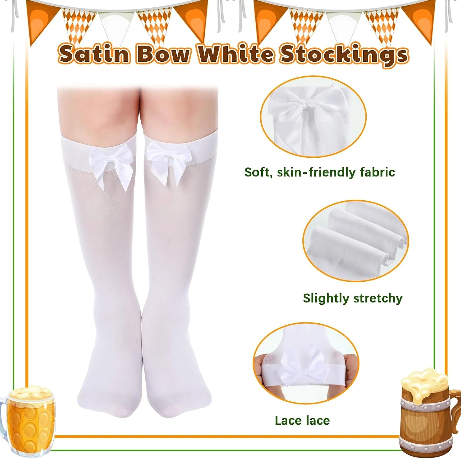 Suhine 2 Pair Oktoberfest Socks Dirndl Knee High Socks