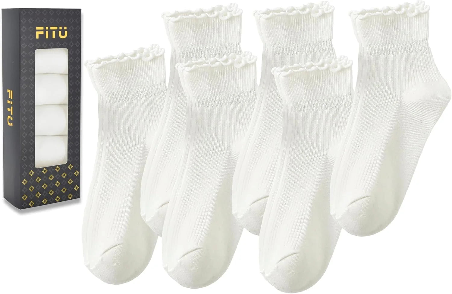 Women's Trim Ruffle Frilly Turn Cuff Socks - Cute Vintage Dress Crew Ankle Boot Socks