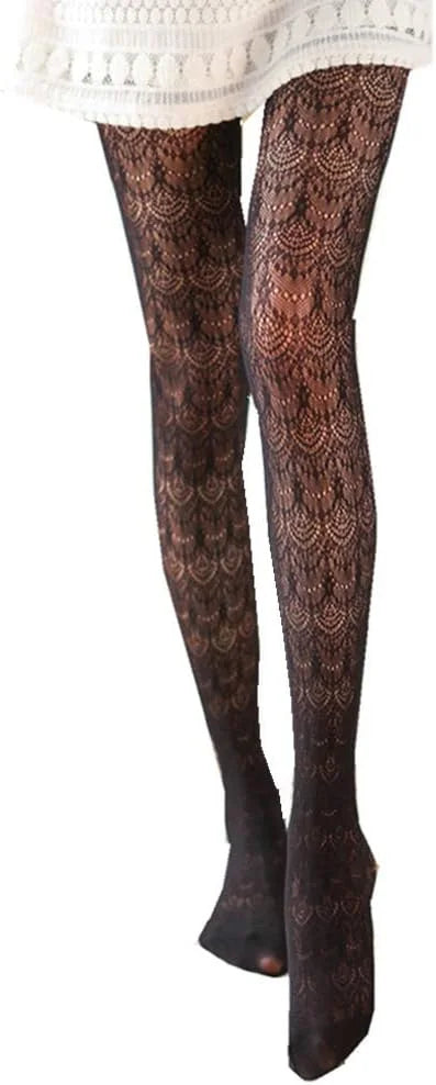 SurBepo Women Fishnet Hollow Out Knitted Patterned Thick Warm Stockings Tights Vertical Strips Pantyhose For Female