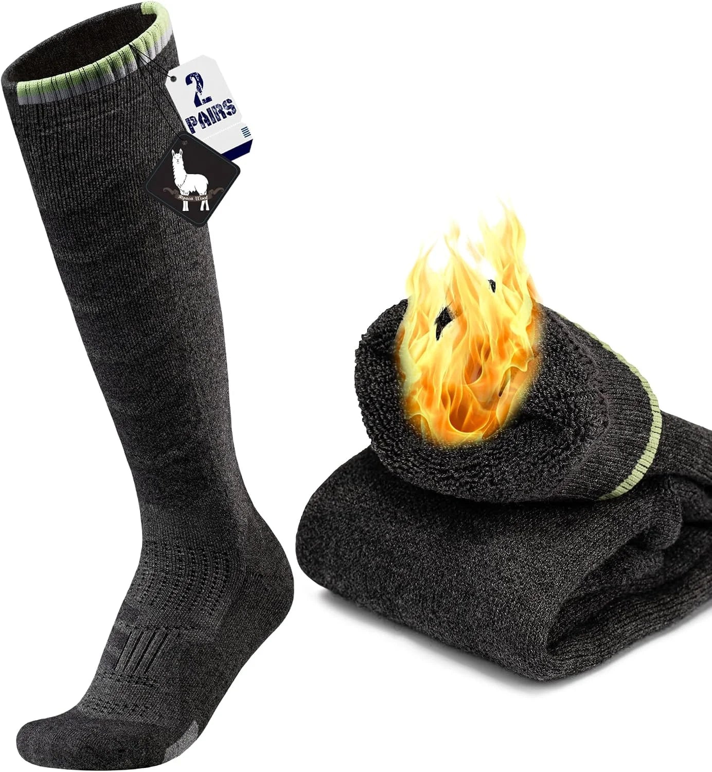 Alpaca Wool Ski Socks 2Pair Knee High Thermal Warm Winter Thick Cushion Compression Snow Snowboarding Hunting Outdoor