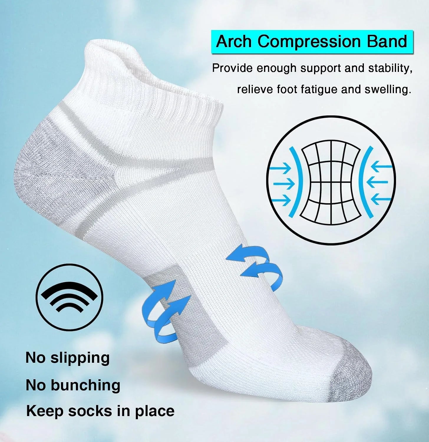 suaskk Men's Ankle Athletic Cushioned Anti-Blister Running Socks 5 Pairs
