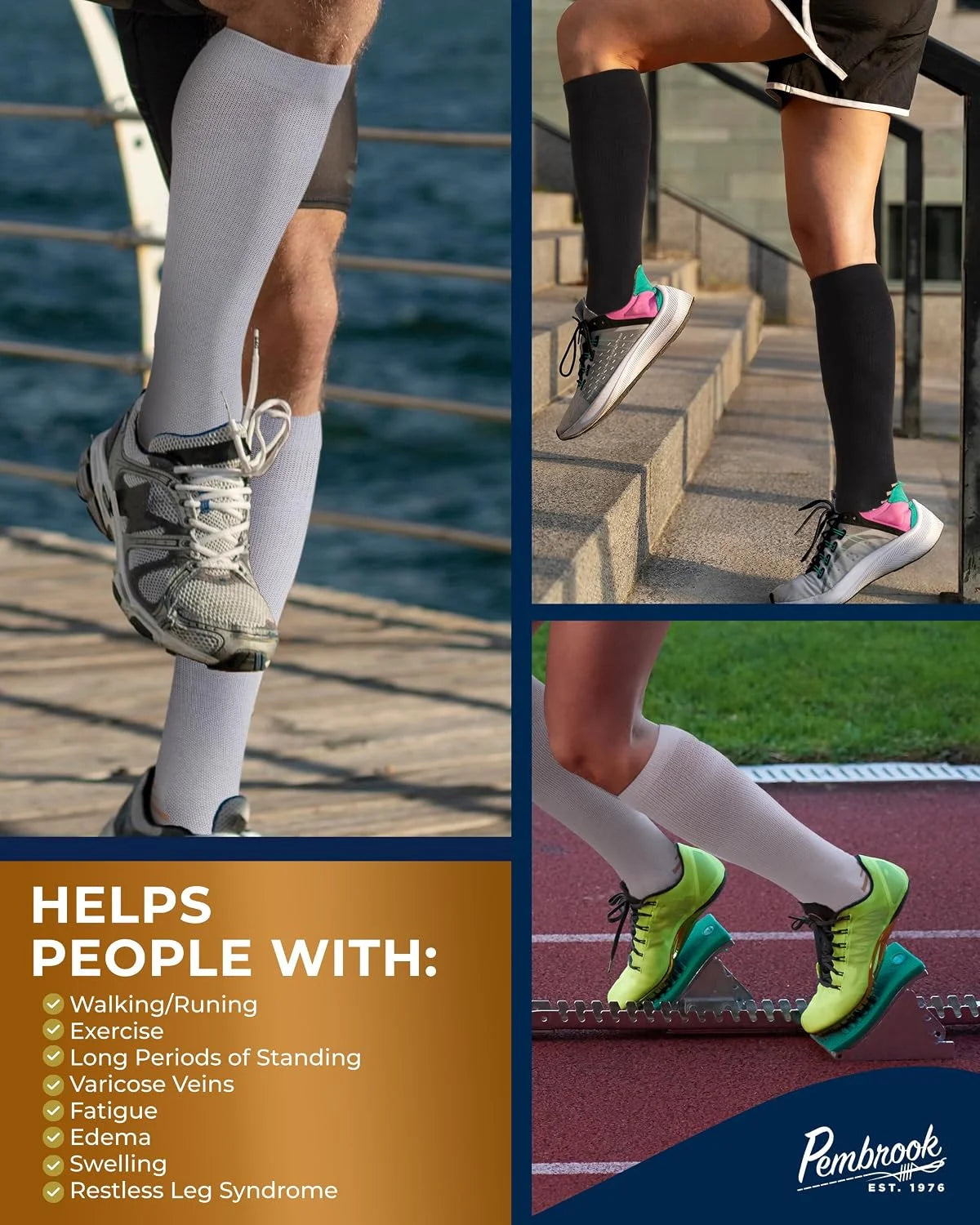 Pembrook 3 Pairs Copper Compression Socks 15-20 mmHg | Graduated Support