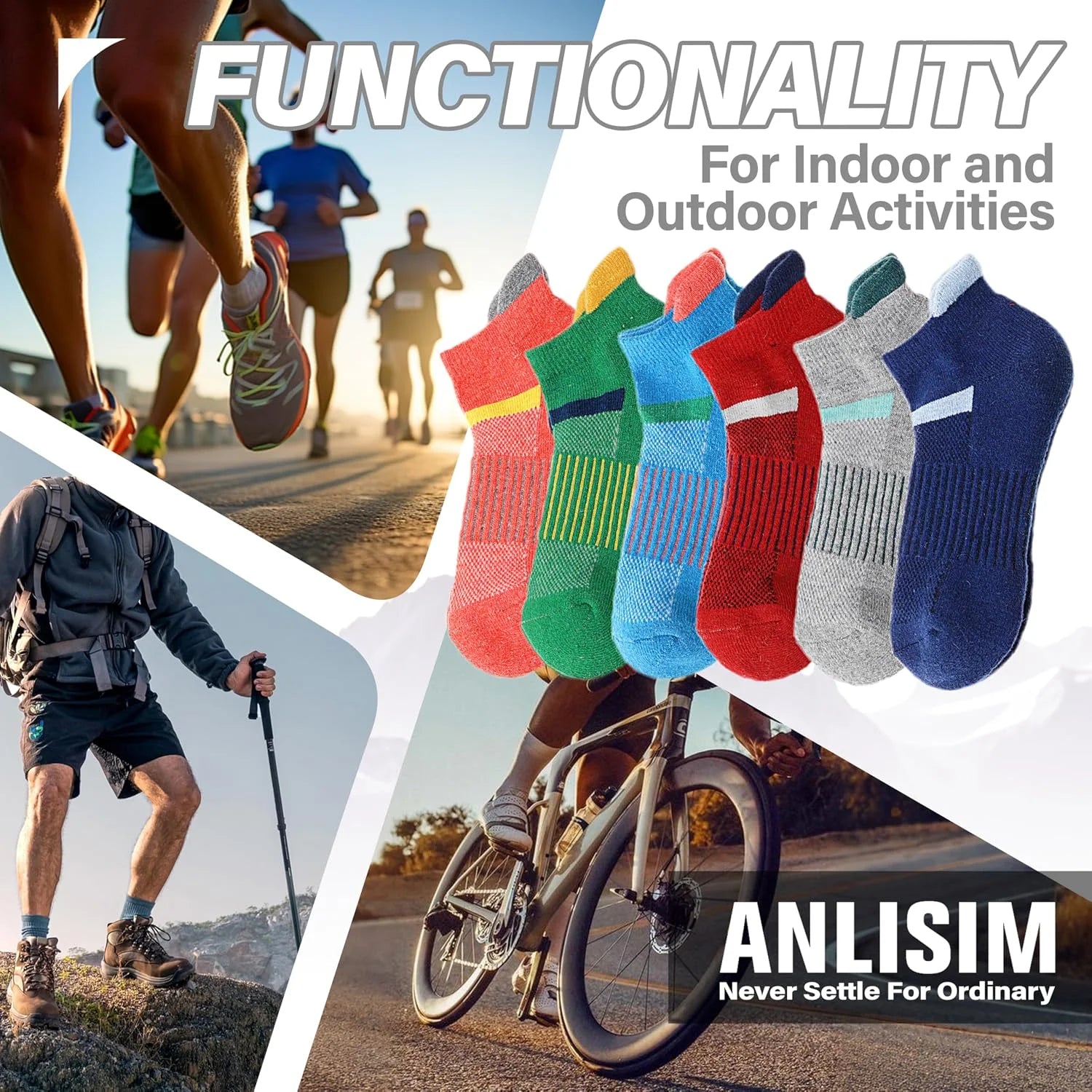 Anlisim Merino Wool Ankle Running Hiking Socks for Women and Men