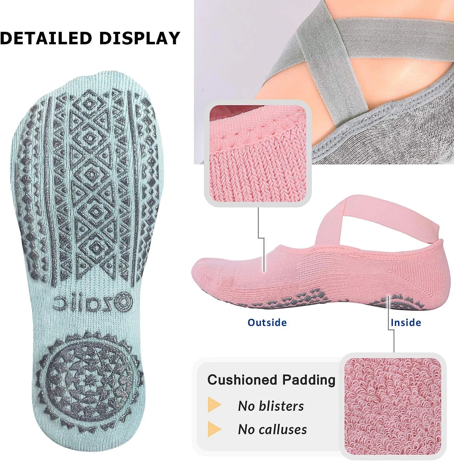 Ozaiic Pilates Socks for Women Non Slip Grip Yoga Barefoot Indoor Workout
