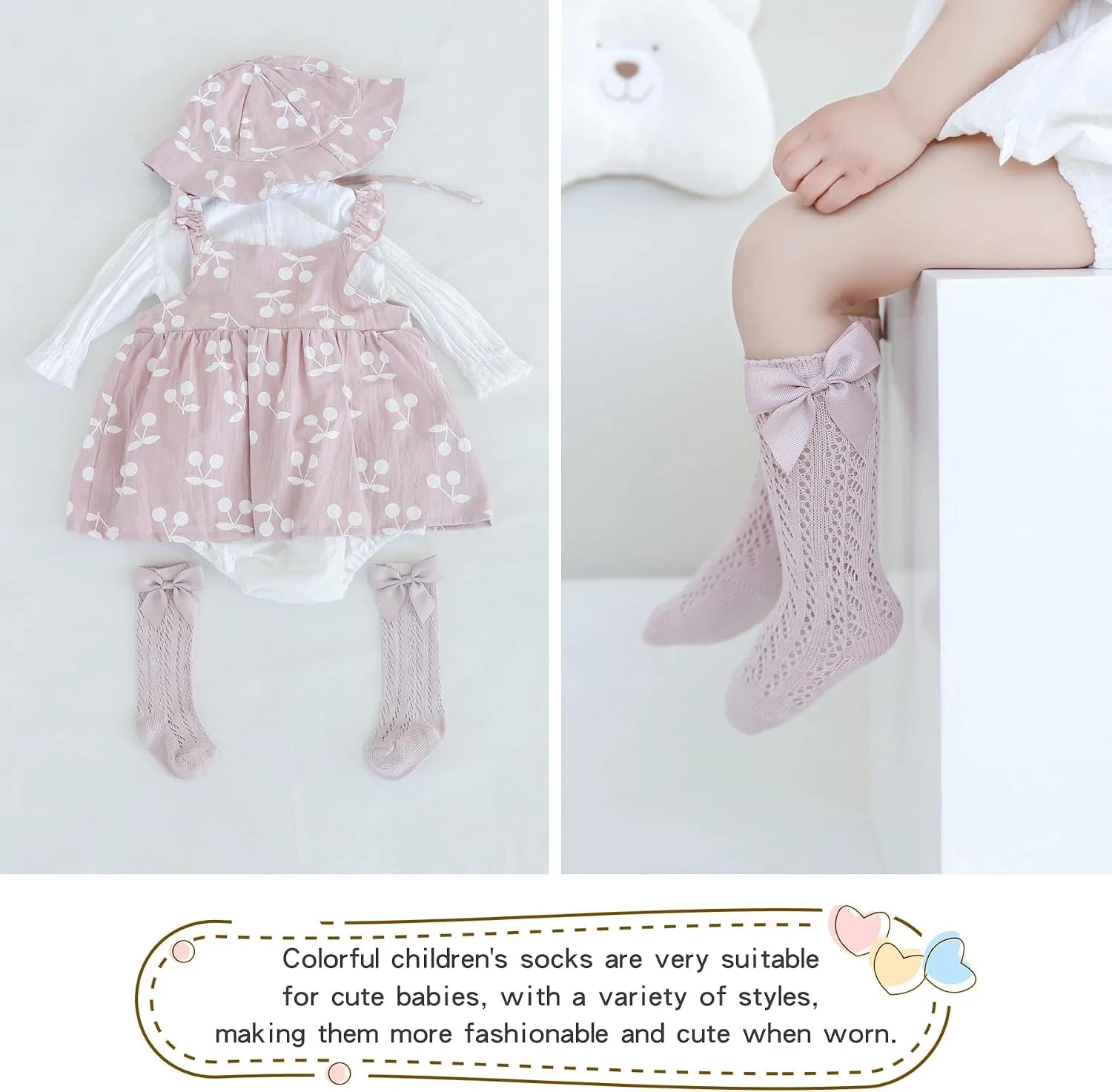 Baby Girls Knee High Socks Pack Bow Long Stockings Infants Toddlers Ruffled Socks School Uniform Leggings Stockings