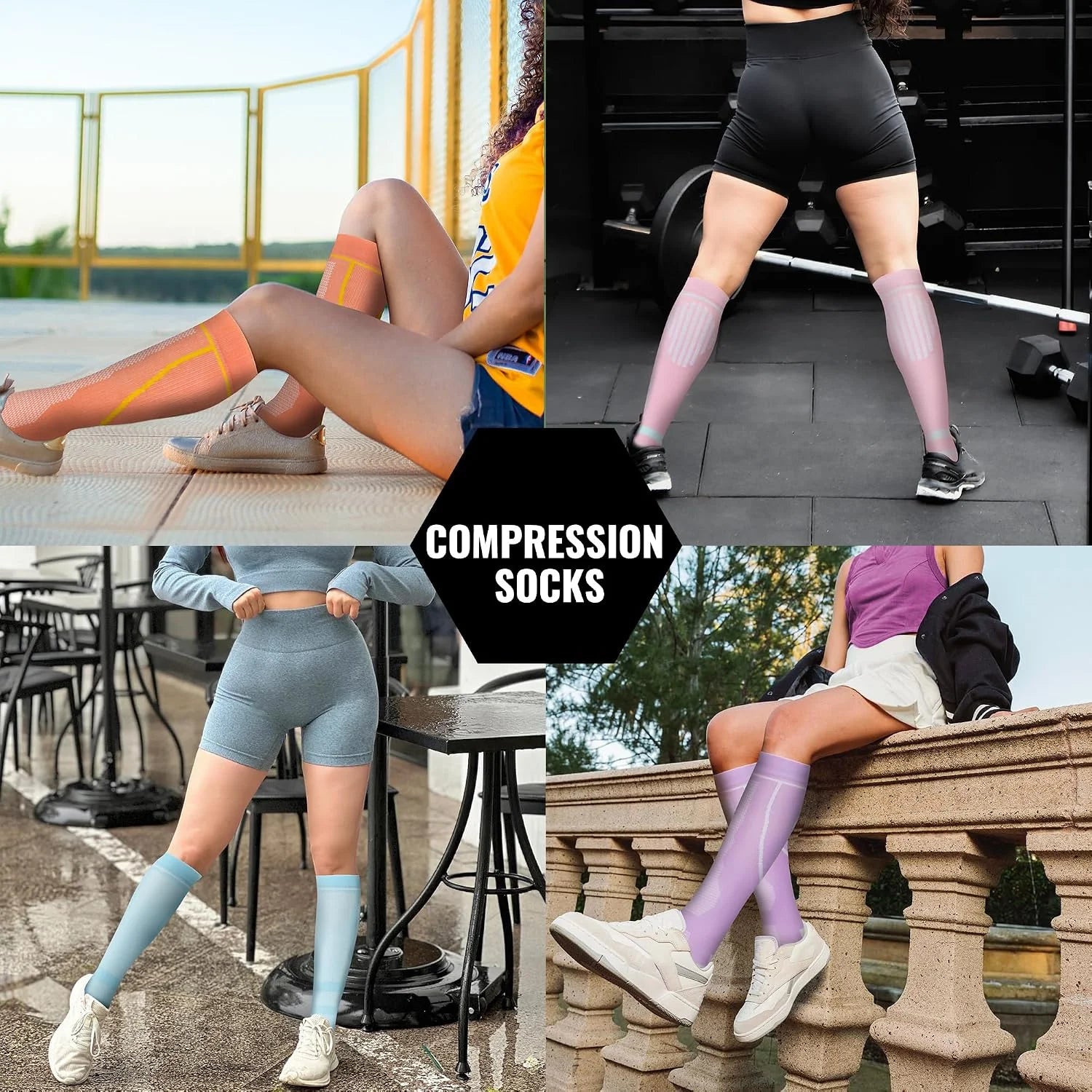 hello momoya Compression Socks for Women Men Circulation Knee High 8 Pairs for Nurses, Running, Travel, Athletic