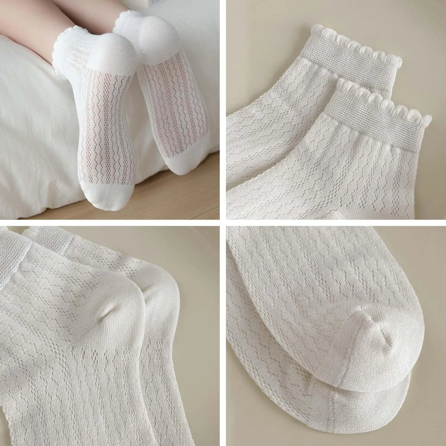 zrylibya Cute Scalloped Pointelle Socks, Crochet Mesh Ankle Socks 5 Pairs