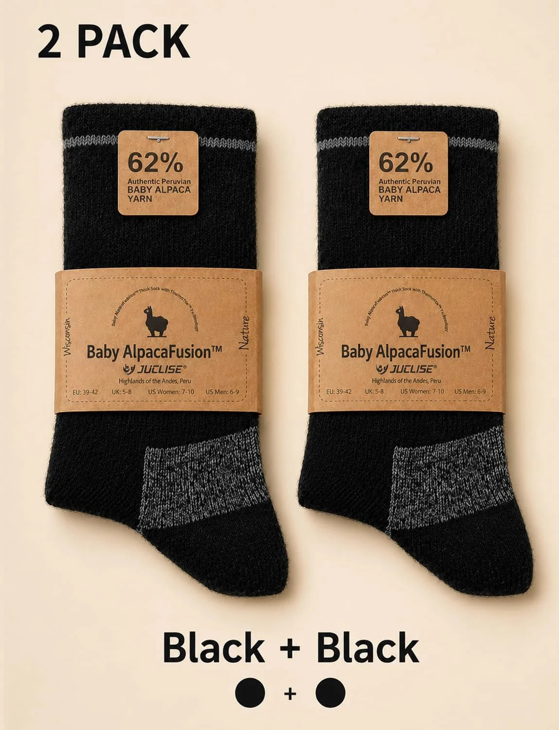 Juclise Alpaca Wool Hiking Socks, Micro Crew Boot Socks, Midweight, 2 Pairs