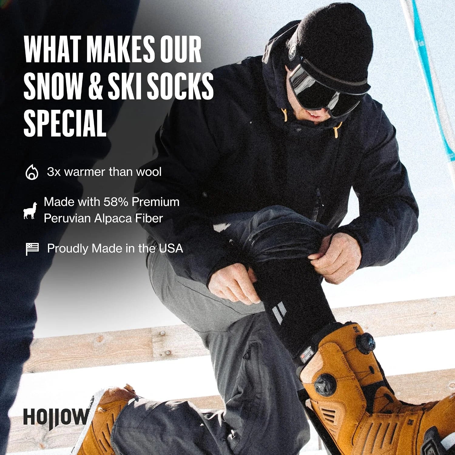 HOLLOW Alpaca Ski & Snow Socks for Men and Women, Alpaca No Slip-Fit Socks for Cold Weather