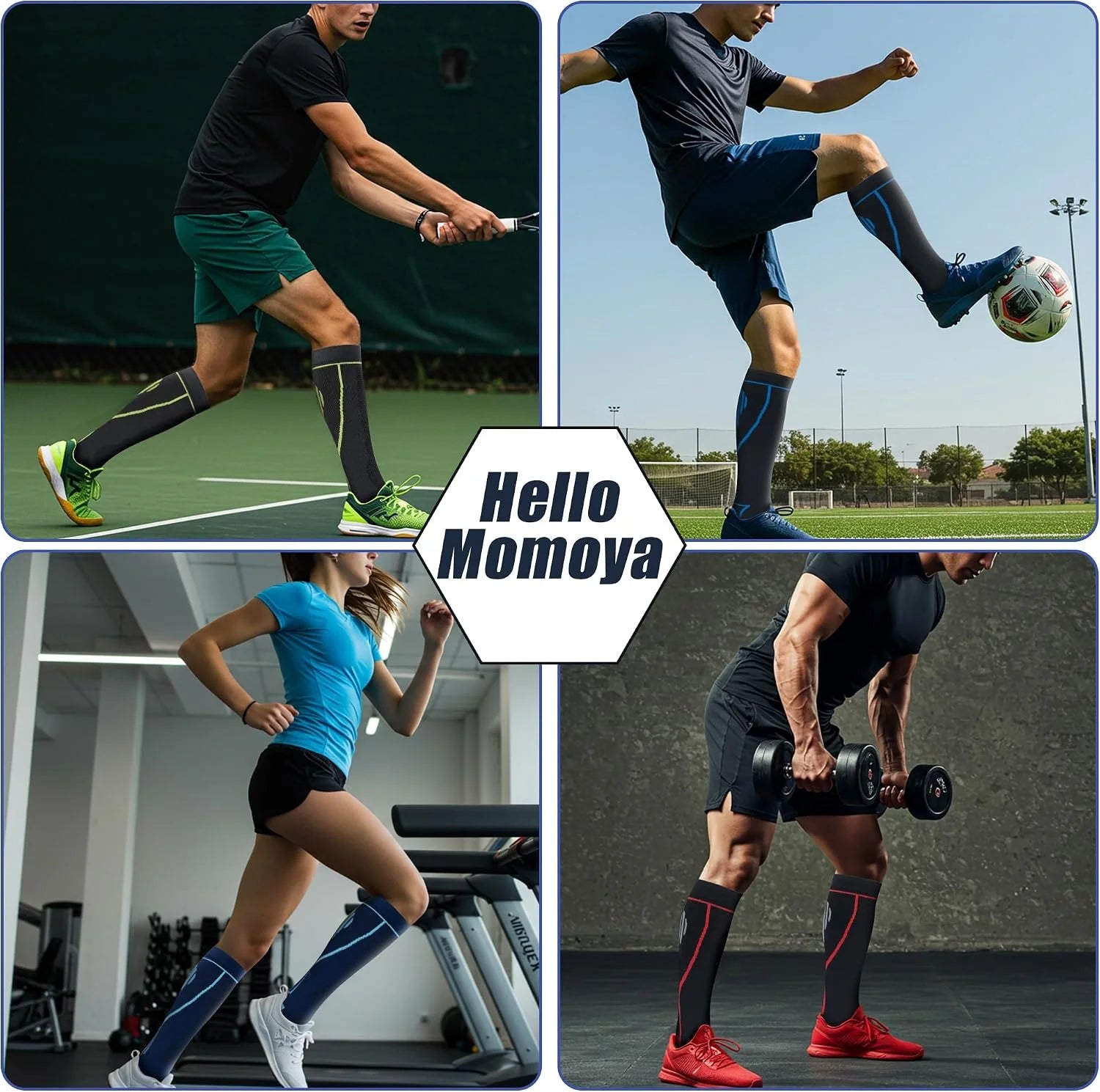 hello momoya Compression Socks for Women Men Circulation Knee High 8 Pairs for Nurses, Running, Travel, Athletic