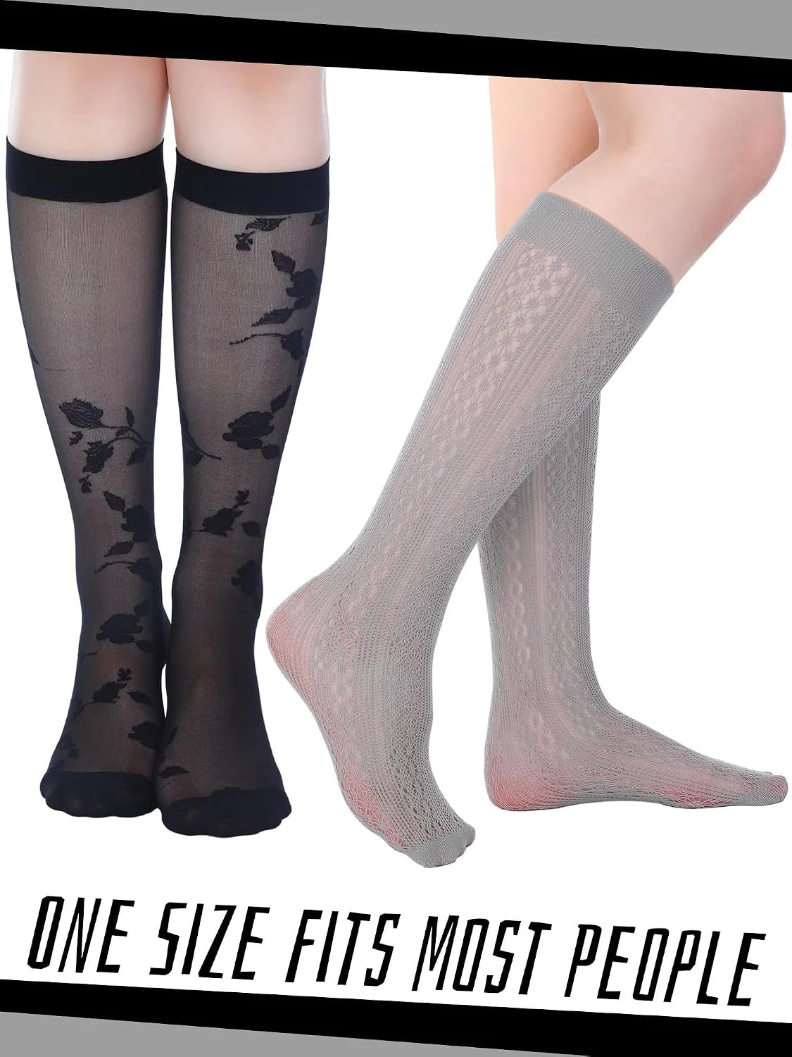 Geyoga 4 Pairs Women's Fishnet Knee Stockings Hollow out Women's Calf Socks