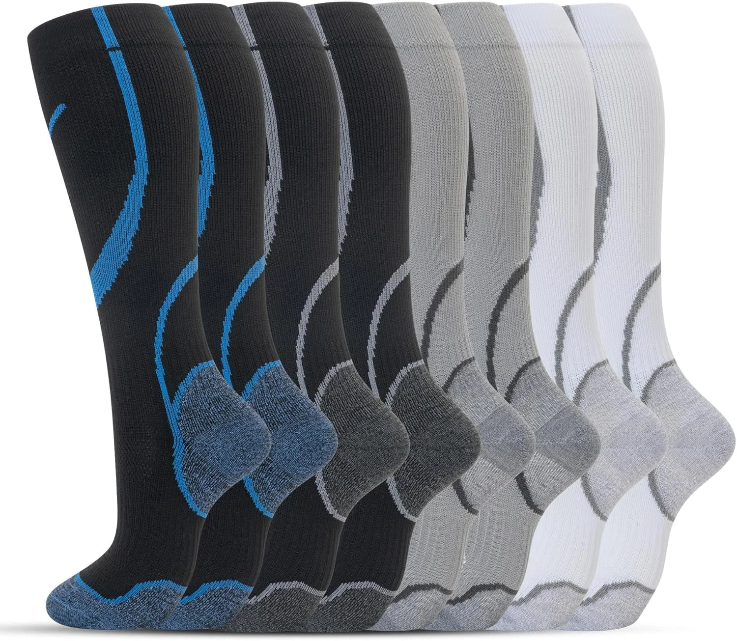 hello momoya Compression Socks for Women Men Circulation Knee High 8 Pairs for Nurses, Running, Travel, Athletic
