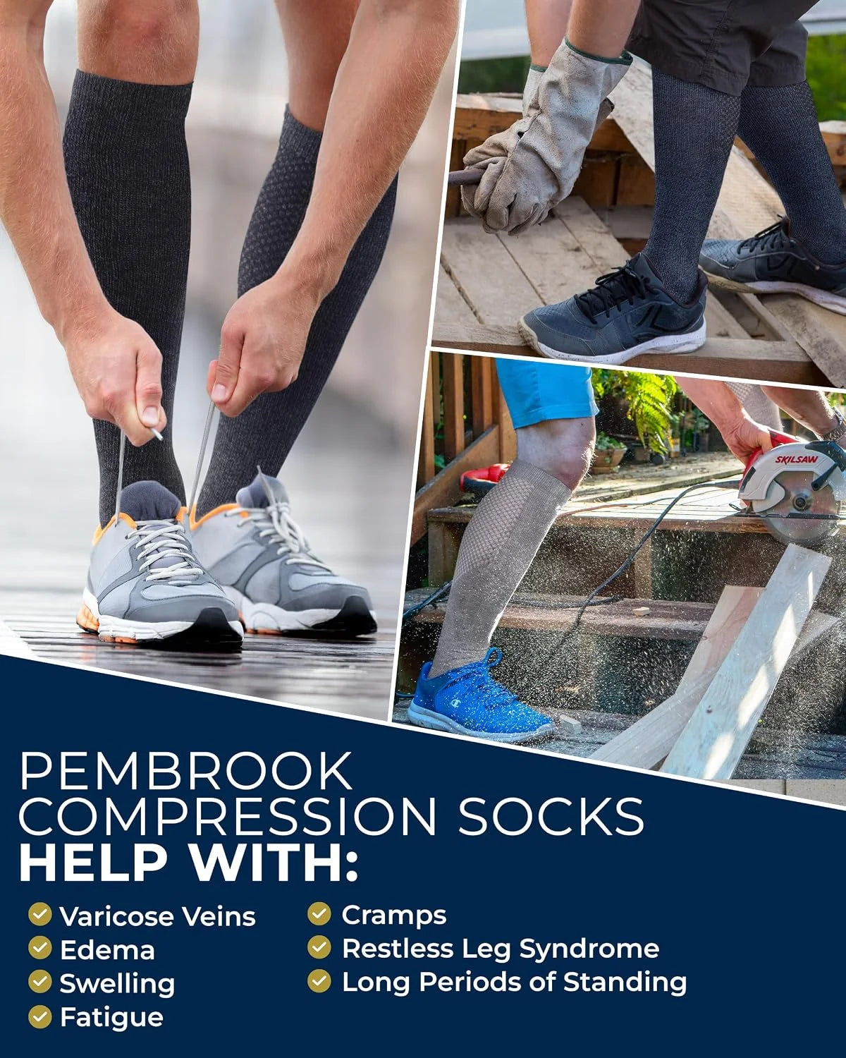 Pembrook® Light Compression Socks for Men & Women - 3 Pairs | 8-15 mmhg Compression Dress Socks for Men | Support Socks