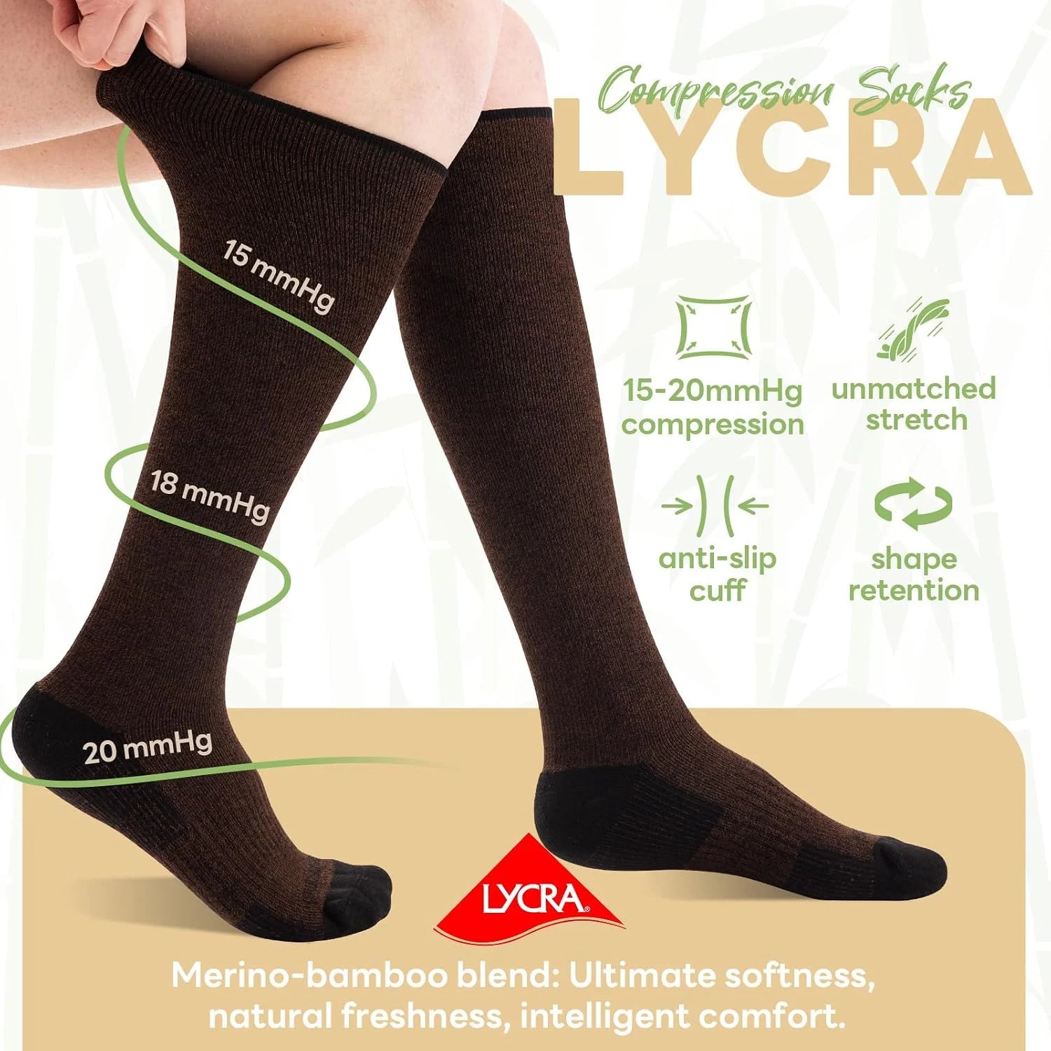 Merino Wool Compression Socks for Women Men 15-20 mmHg for flying