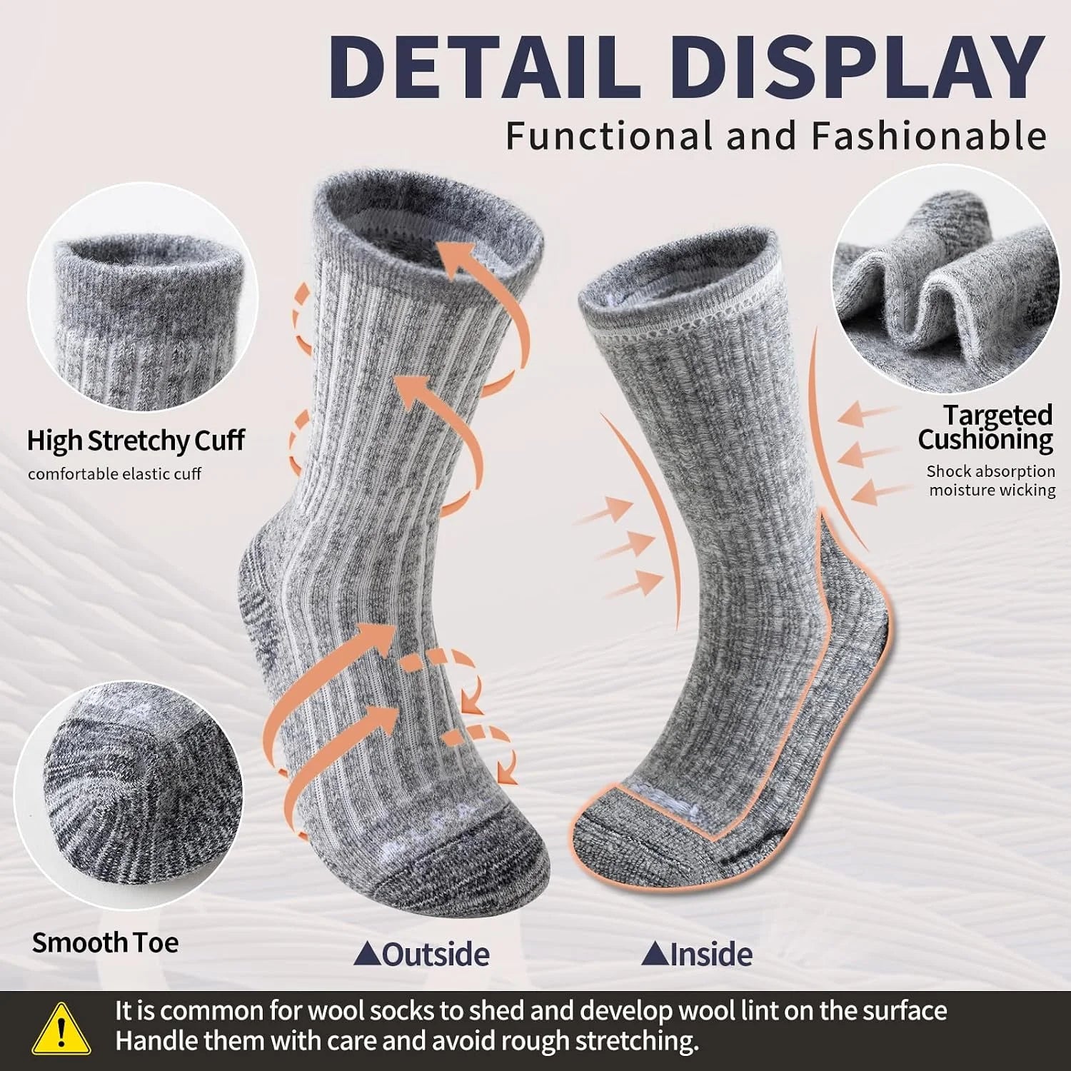 Alpaca Wool Hiking Socks, Crew Boot Work Socks for Men Women