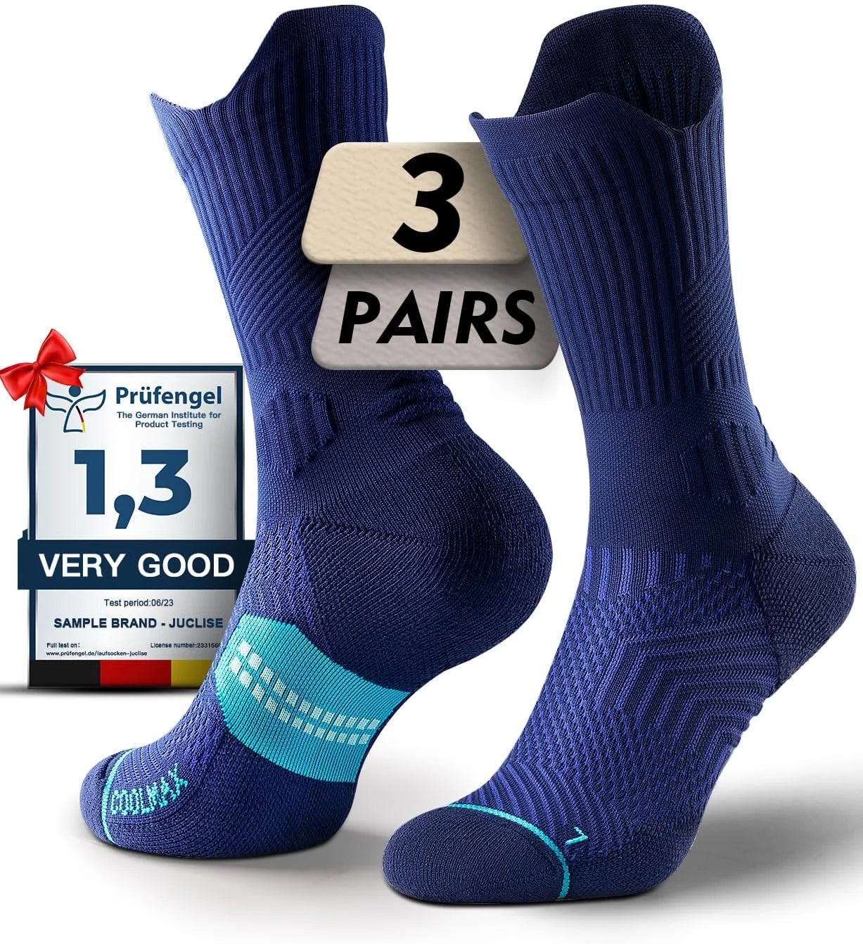 Juclise Compression Running Crew Socks, Bamboo Viscose Lightweight Cushion
