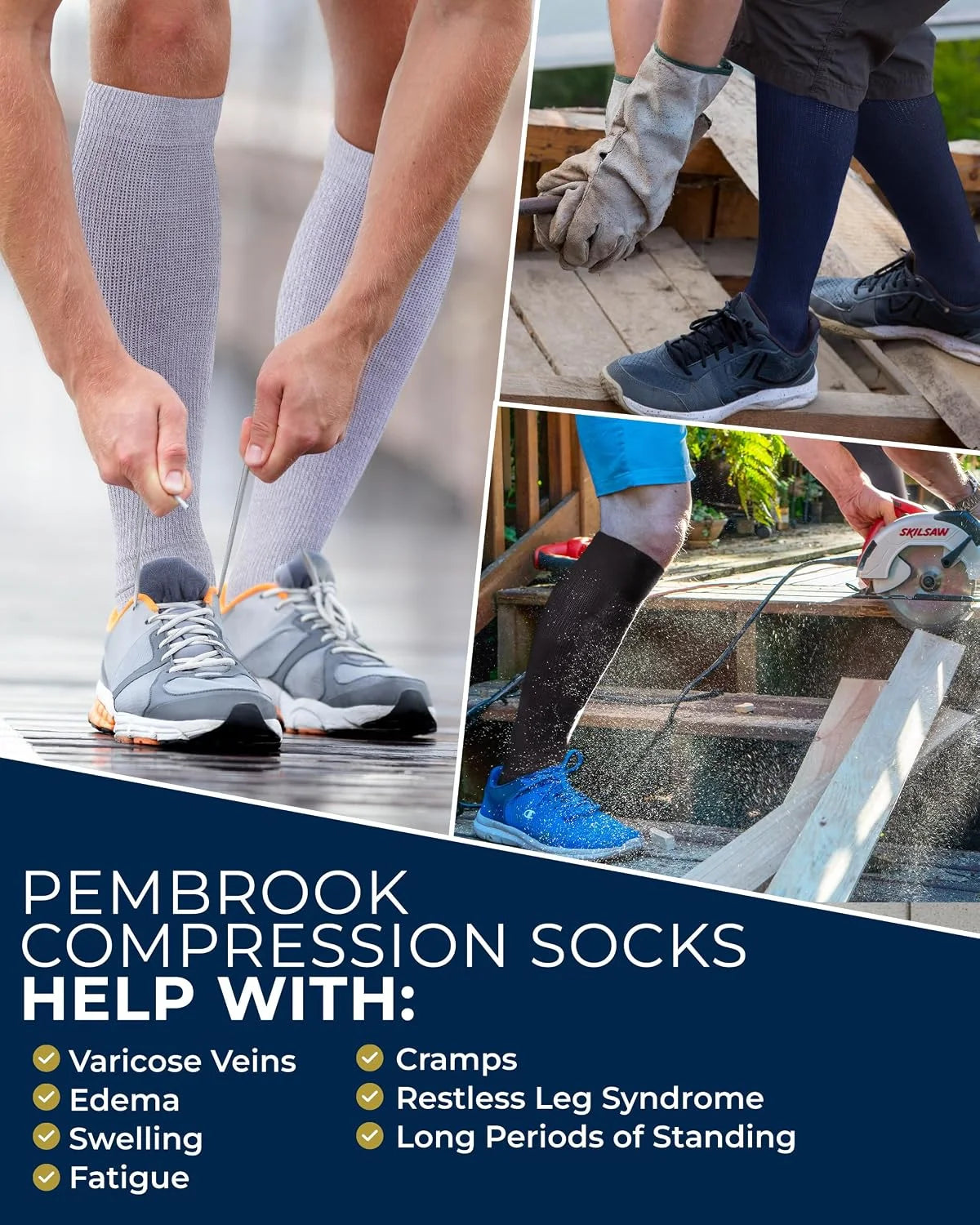 Pembrook® Light Compression Socks for Men & Women - 3 Pairs | 8-15 mmhg Compression Dress Socks for Men | Support Socks