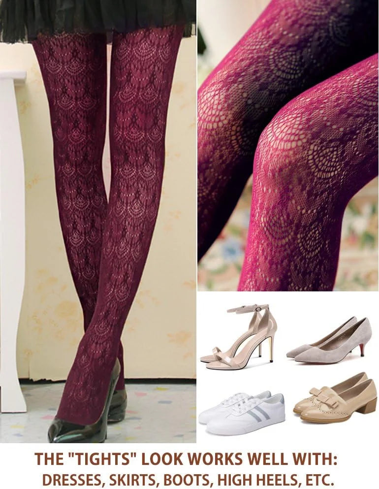 VERO MONTE Womens Colorful Hollow Out Knitted Tights - Patterned Lace Stockings
