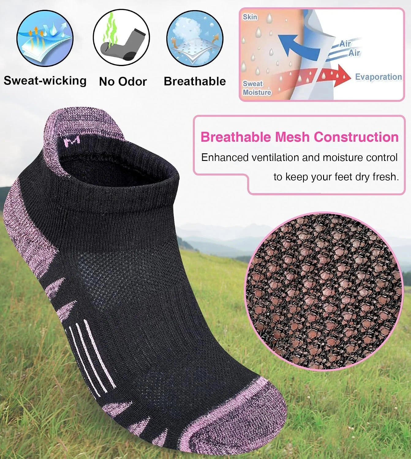 Heyoboy Womens Ankle Anti-blister Cushioned Athletic Running Socks 5 Pairs