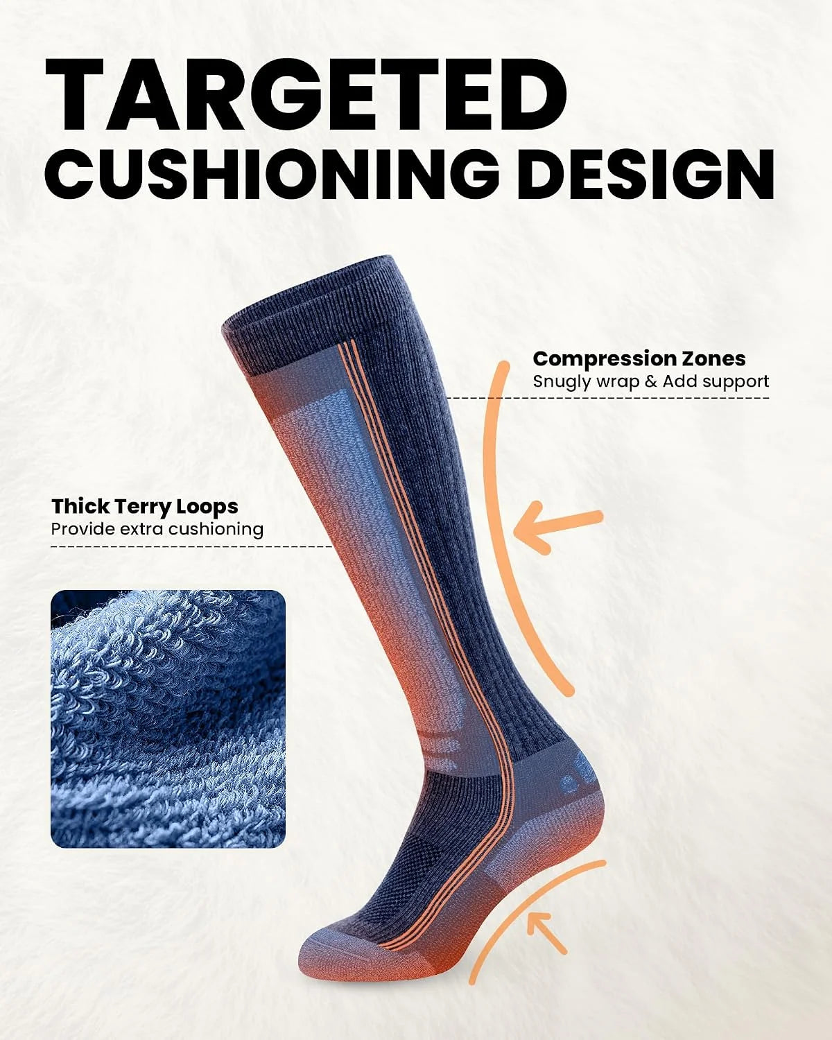 OutdoorMaster Thermolite Merino Wool Ski Socks, Compression Thermal Socks