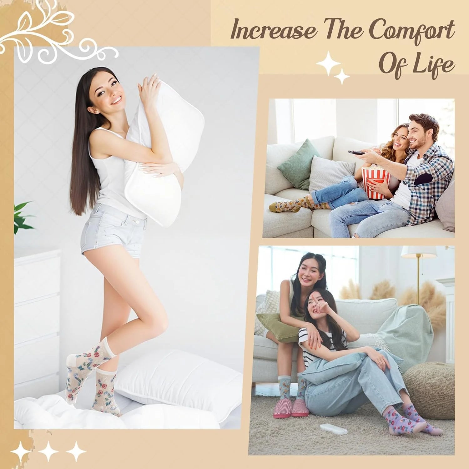 5/6 Pair Crew Socks for Women Floral Socks