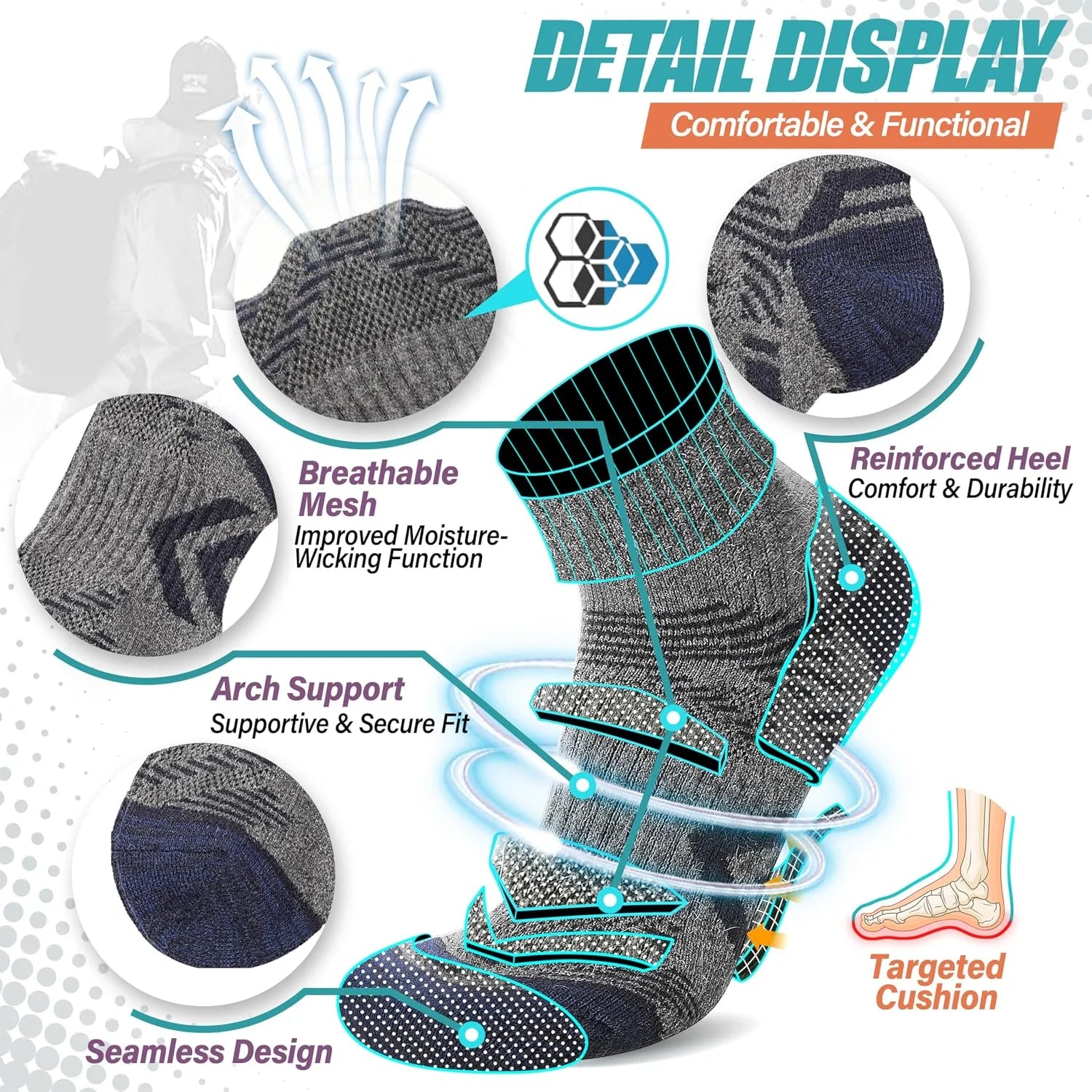 ANTSANG Merino Wool Quarter Ankle Hiking Running Socks for Women Men