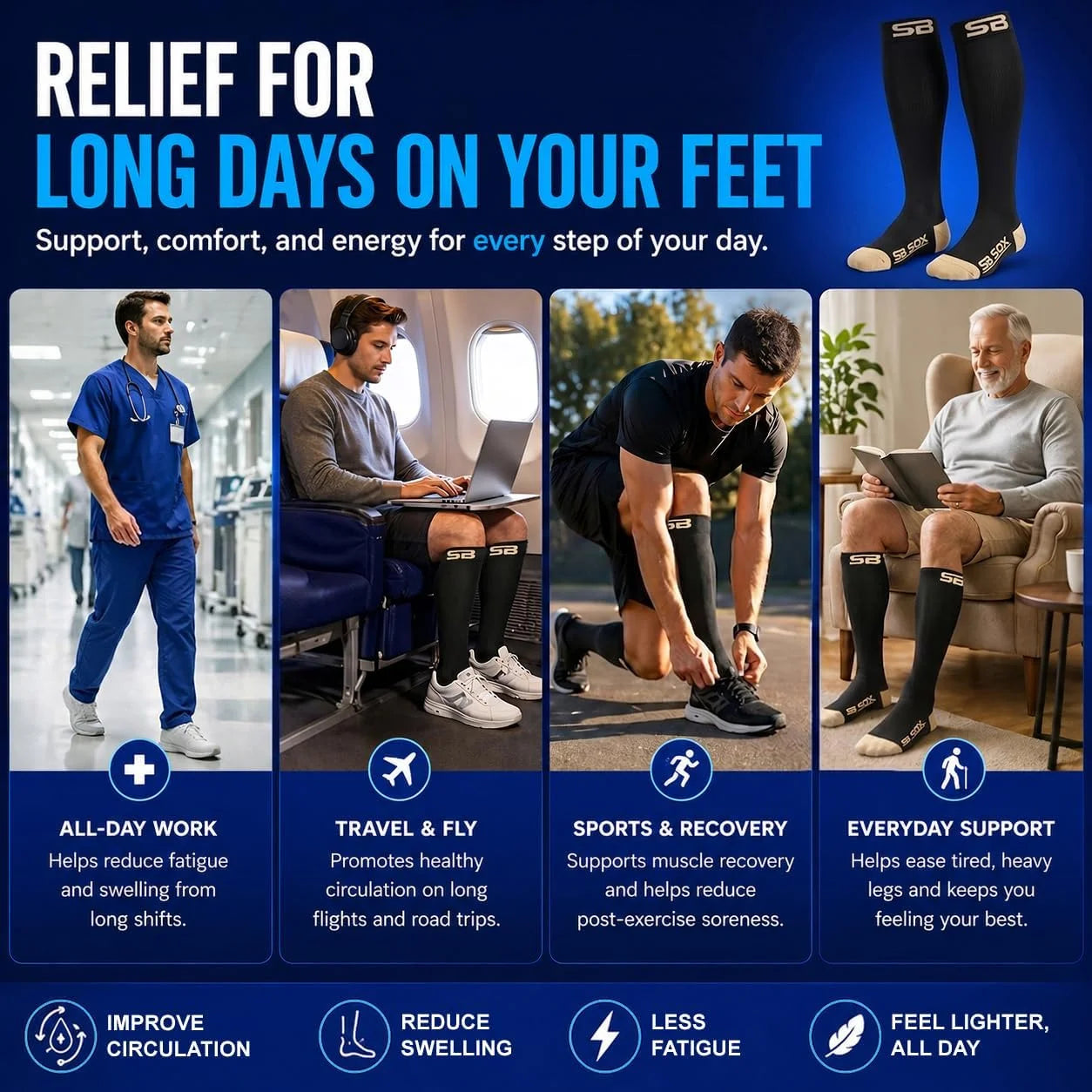 SB SOX Compression Socks for Men & Women (20-30mmHg)