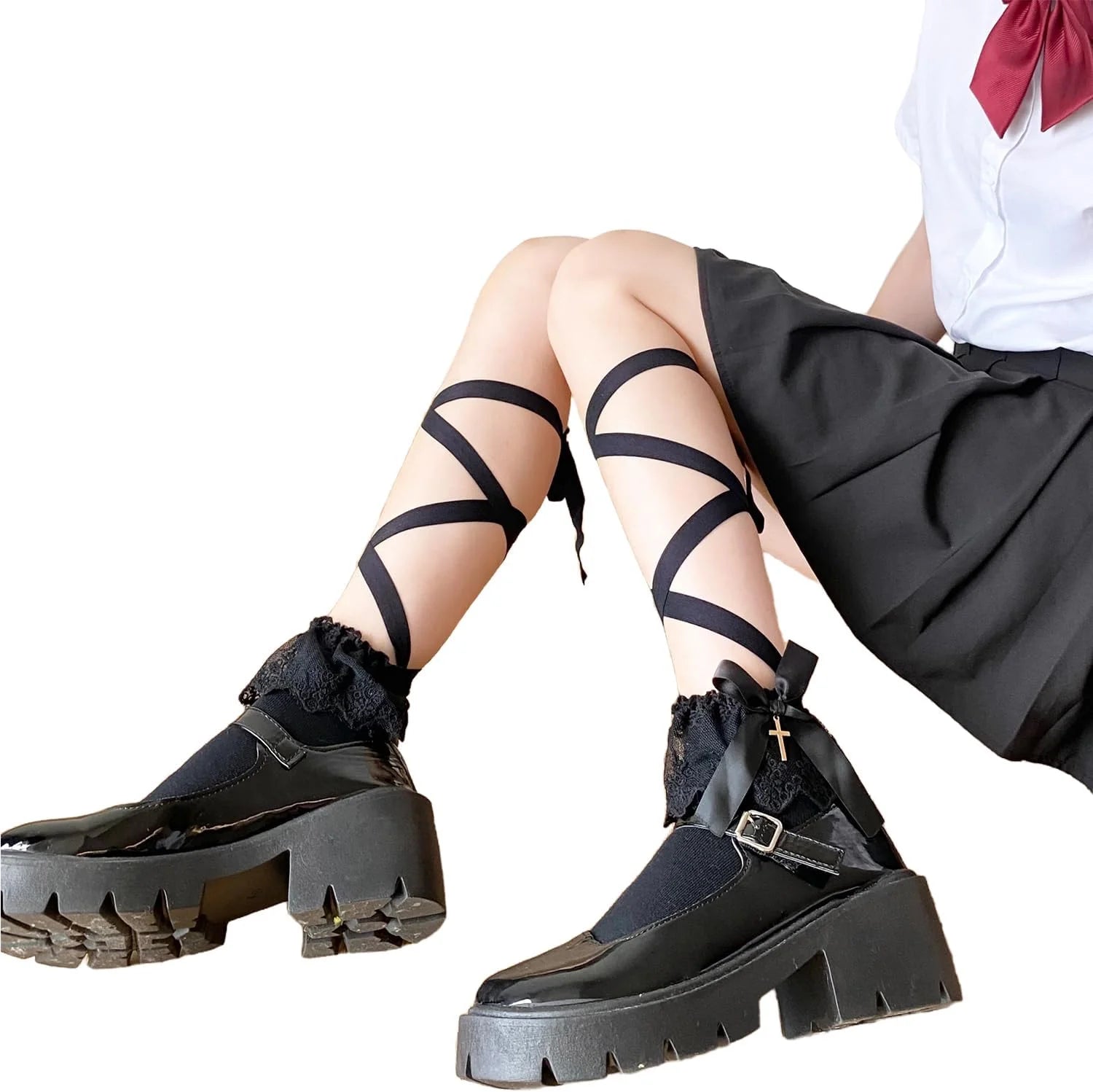 2Pair Lace Knee High Socks With Bowknot Fishnet Mesh Stocking Summer Cute Lace Lolita Socks