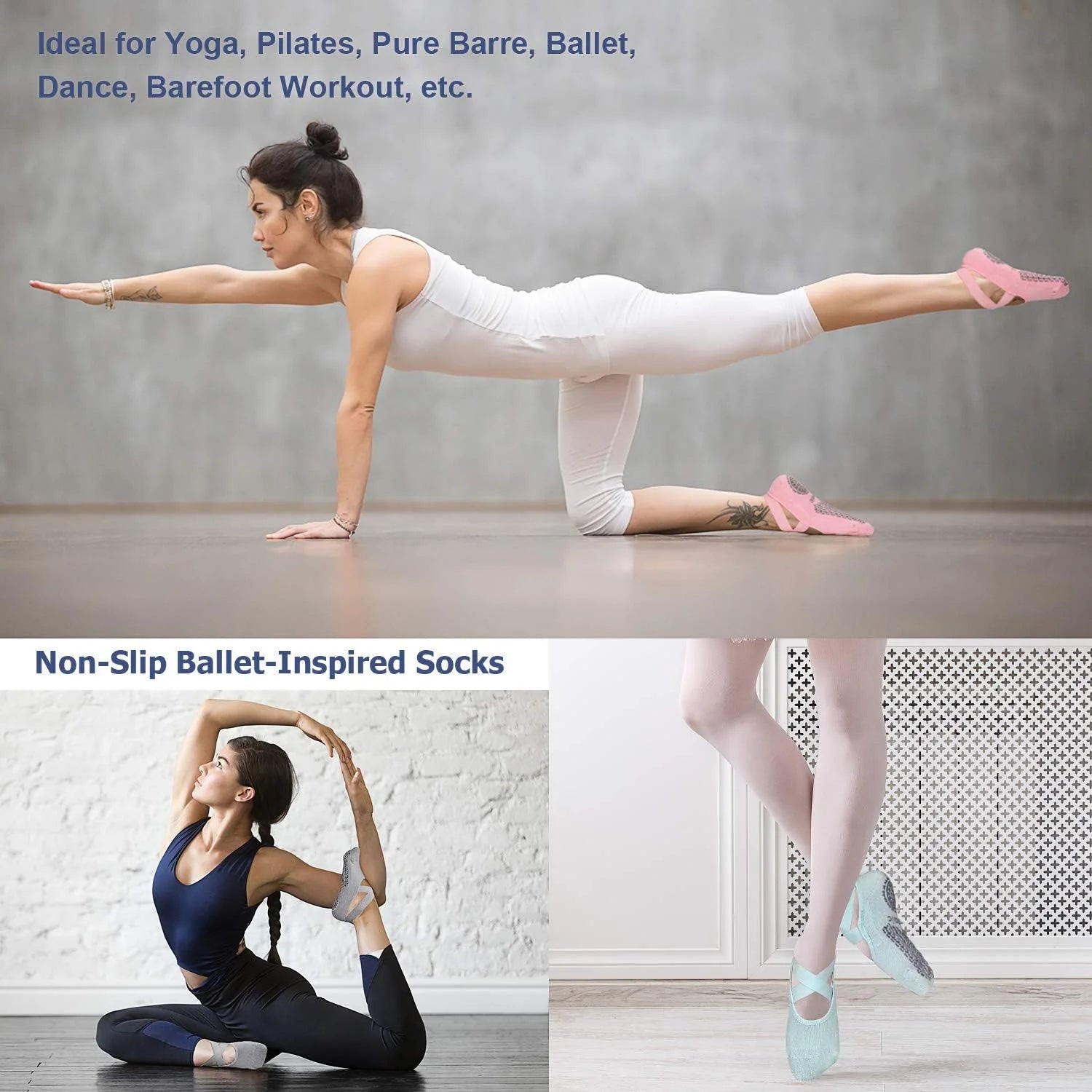 Ozaiic Pilates Socks for Women Non Slip Grip Yoga Barefoot Indoor Workout