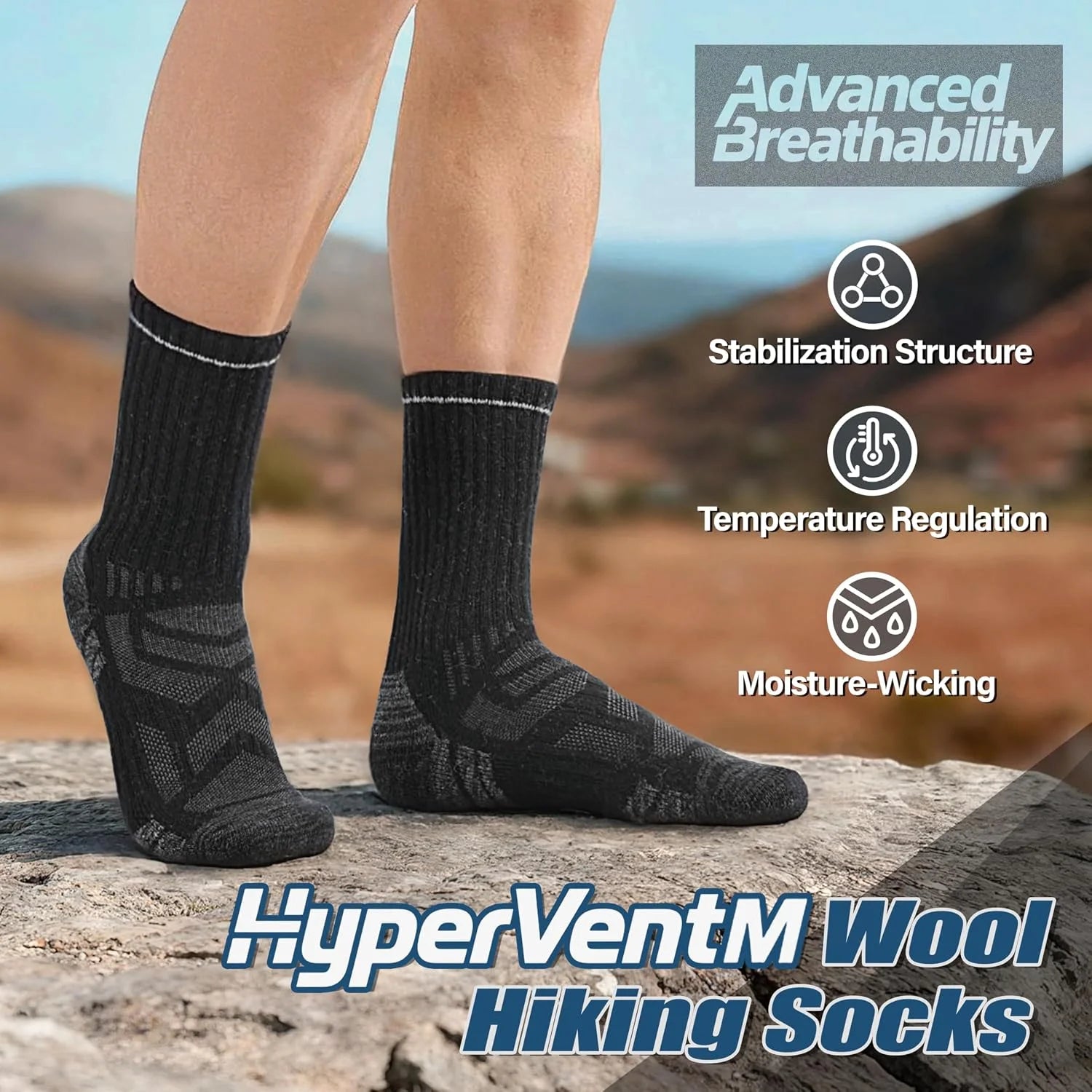 ANTSANG Merino Wool Hiking Socks, Enhanced Breathability, for Men and Women