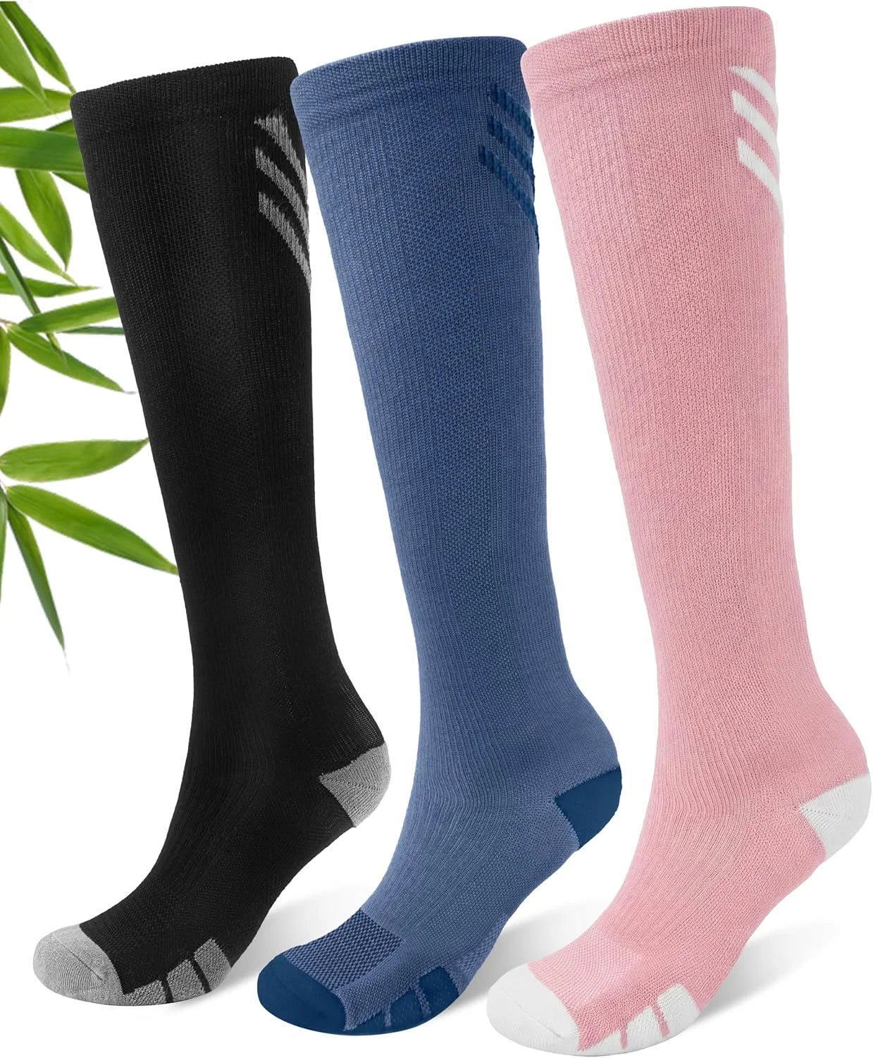 JODUCE Viscose from Bamboo Compression Socks for Men & Women, 3 Pairs 15-20 mmHg Graduated Knee High for Nurses & Travel