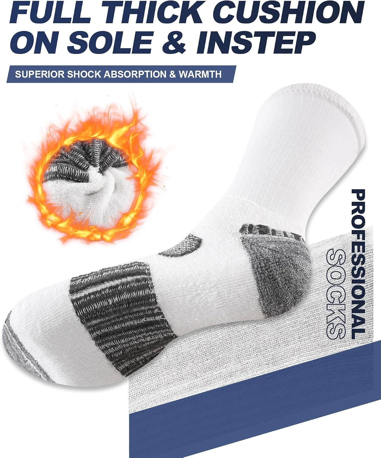 Cirorld Mens Socks, 5 Pairs, Full Cushion Cotton Crew Work Socks