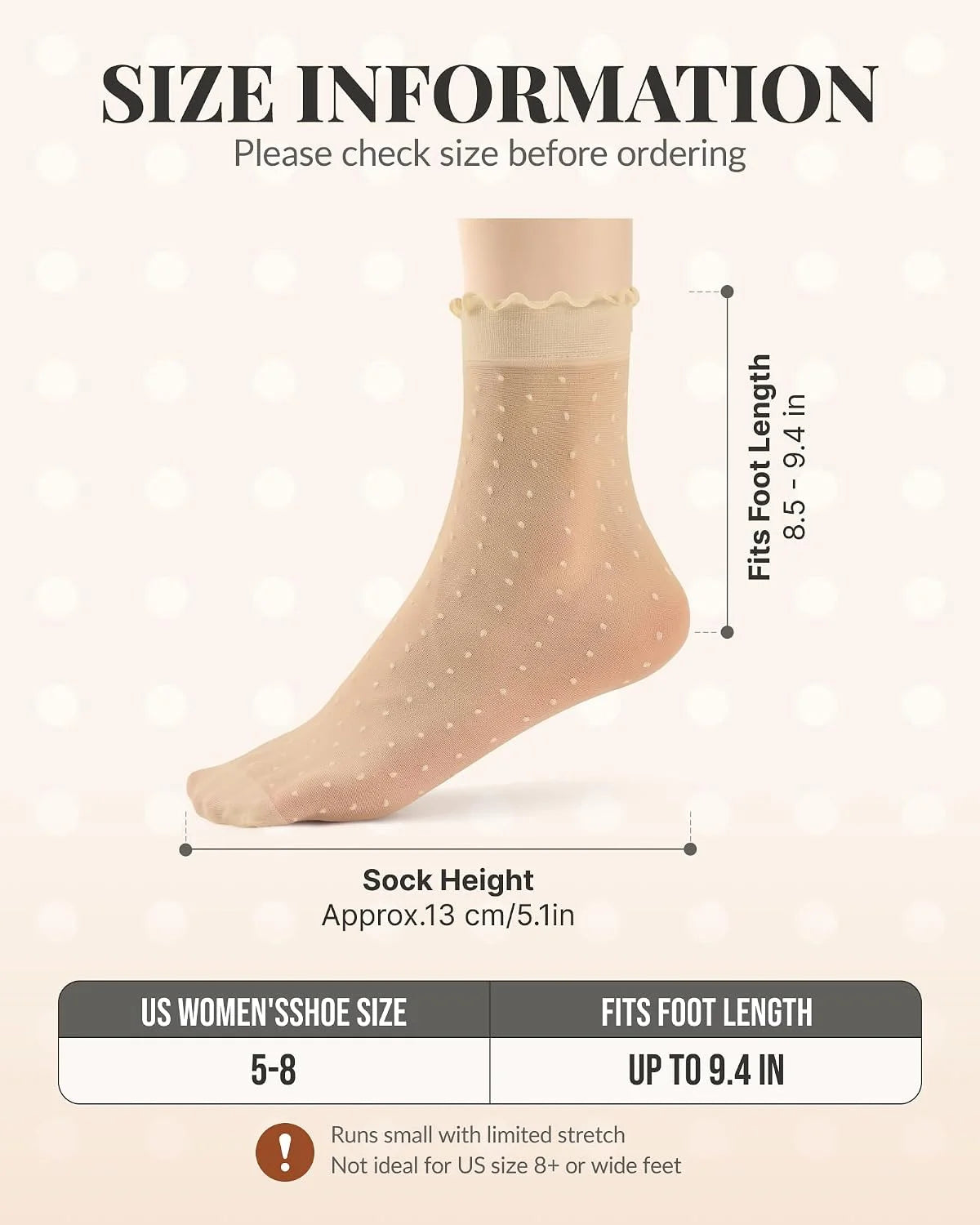 Jeasona 12 Pairs Women’s Sheer Ruffle Socks, Polka Dot Mesh Lace Crew Nylon Transparent Dress Socks