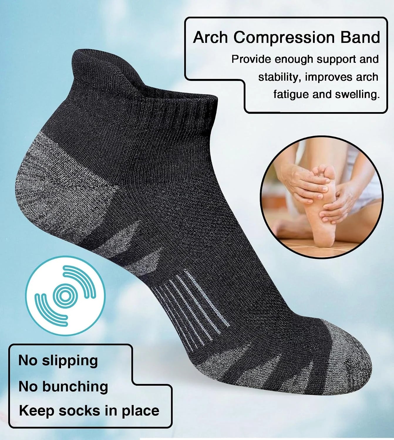 Heyoboy Mens Athletic Cushioned Anti-blister Running Ankle Socks 5 Pairs