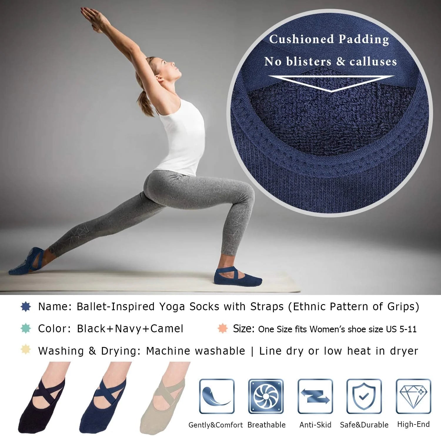 Ozaiic Pilates Socks for Women Non Slip Grip Yoga Barefoot Indoor Workout