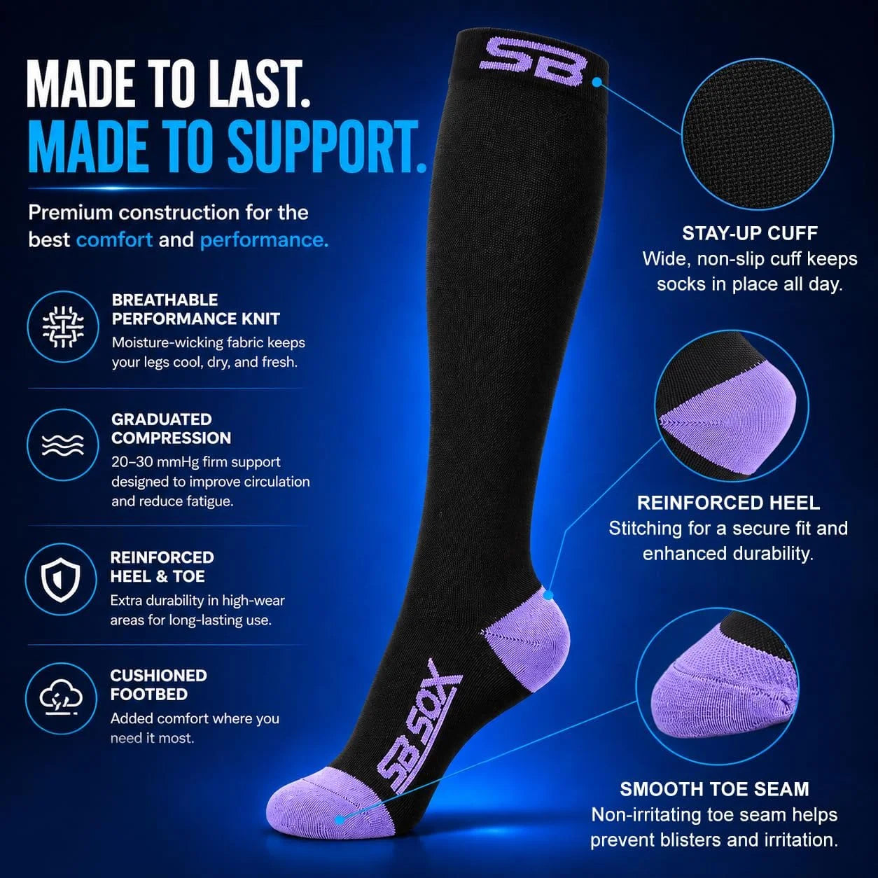 SB SOX Compression Socks for Men & Women (20-30mmHg)