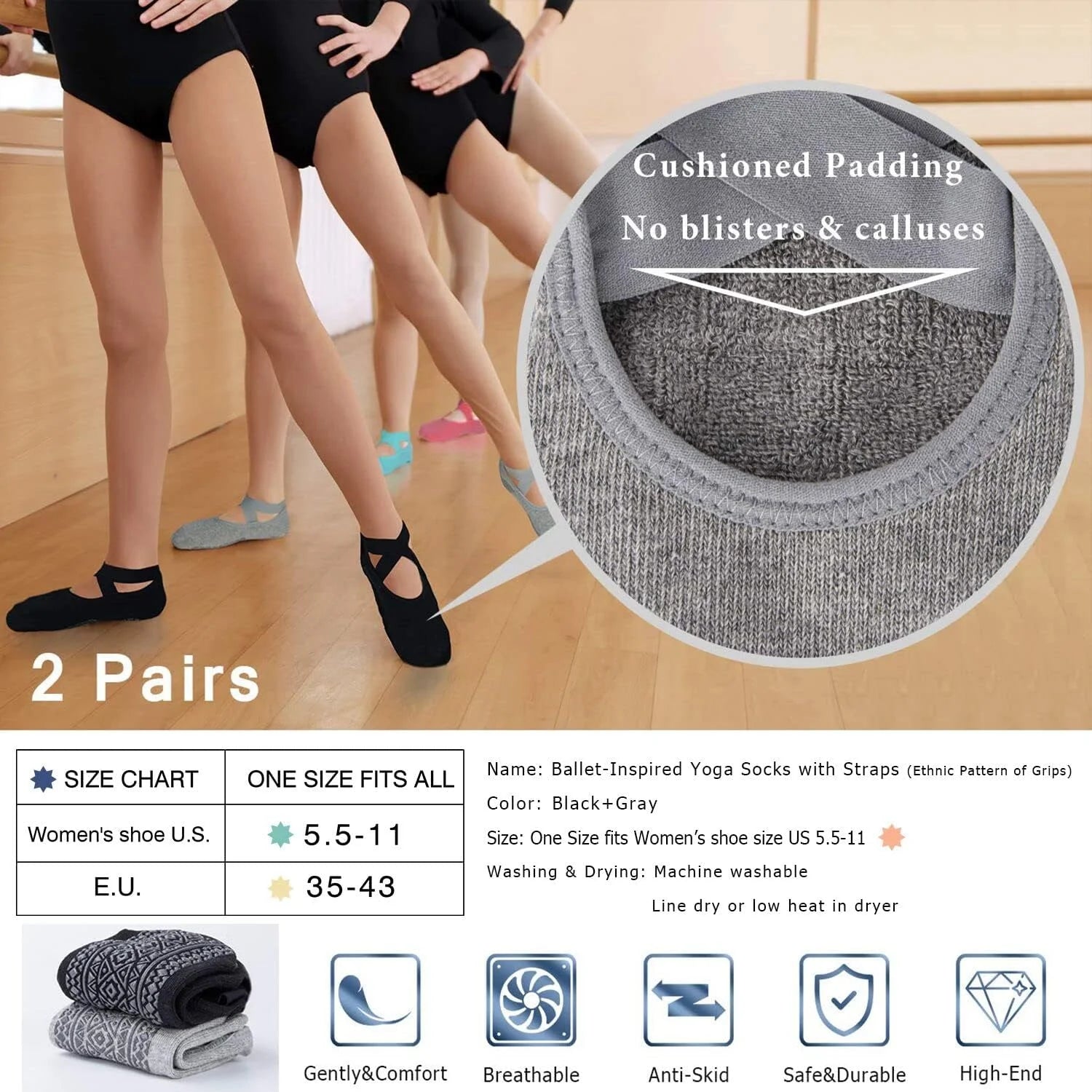 Ozaiic Pilates Socks for Women Non Slip Grip Yoga Barefoot Indoor Workout