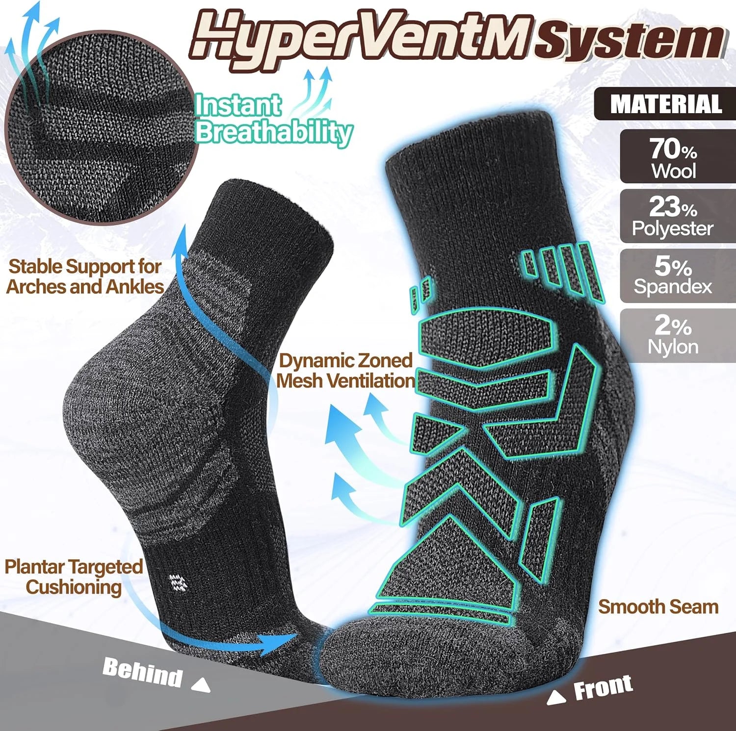 ANTSANG Merino Wool Quarter Ankle Hiking Running Socks for Women and Men