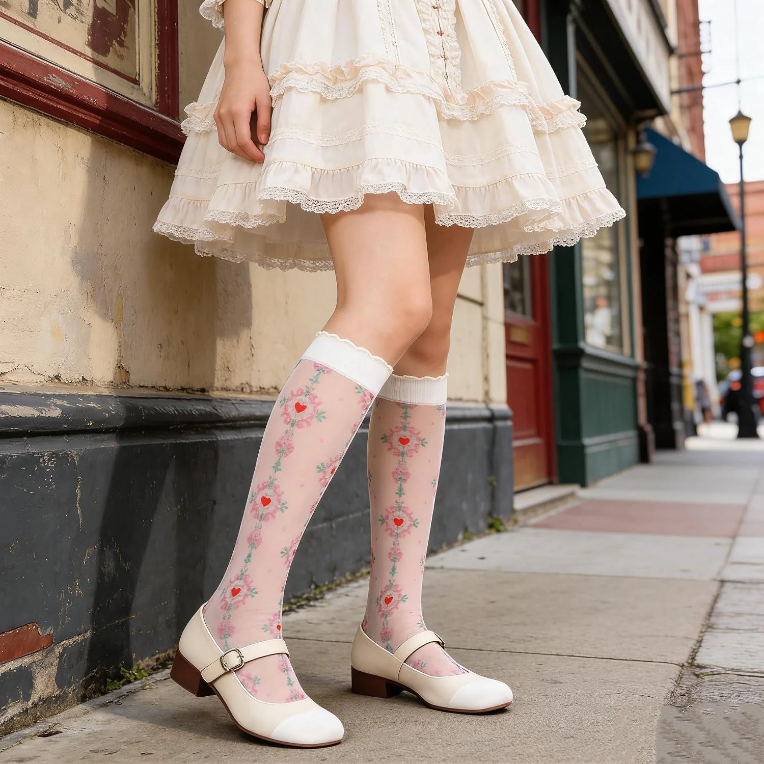 Benefeet Sox Womens Fishnet Knee High Socks Lace Ruffle Long Socks