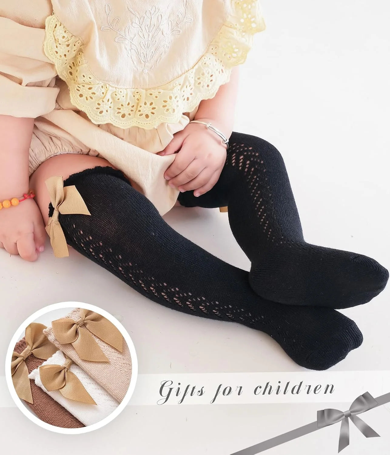 CHUNG Toddler Baby Girls Knee Hight Stocking Cotton Socks 0-7Years Solid Color Bowknot Thin Spring Summer